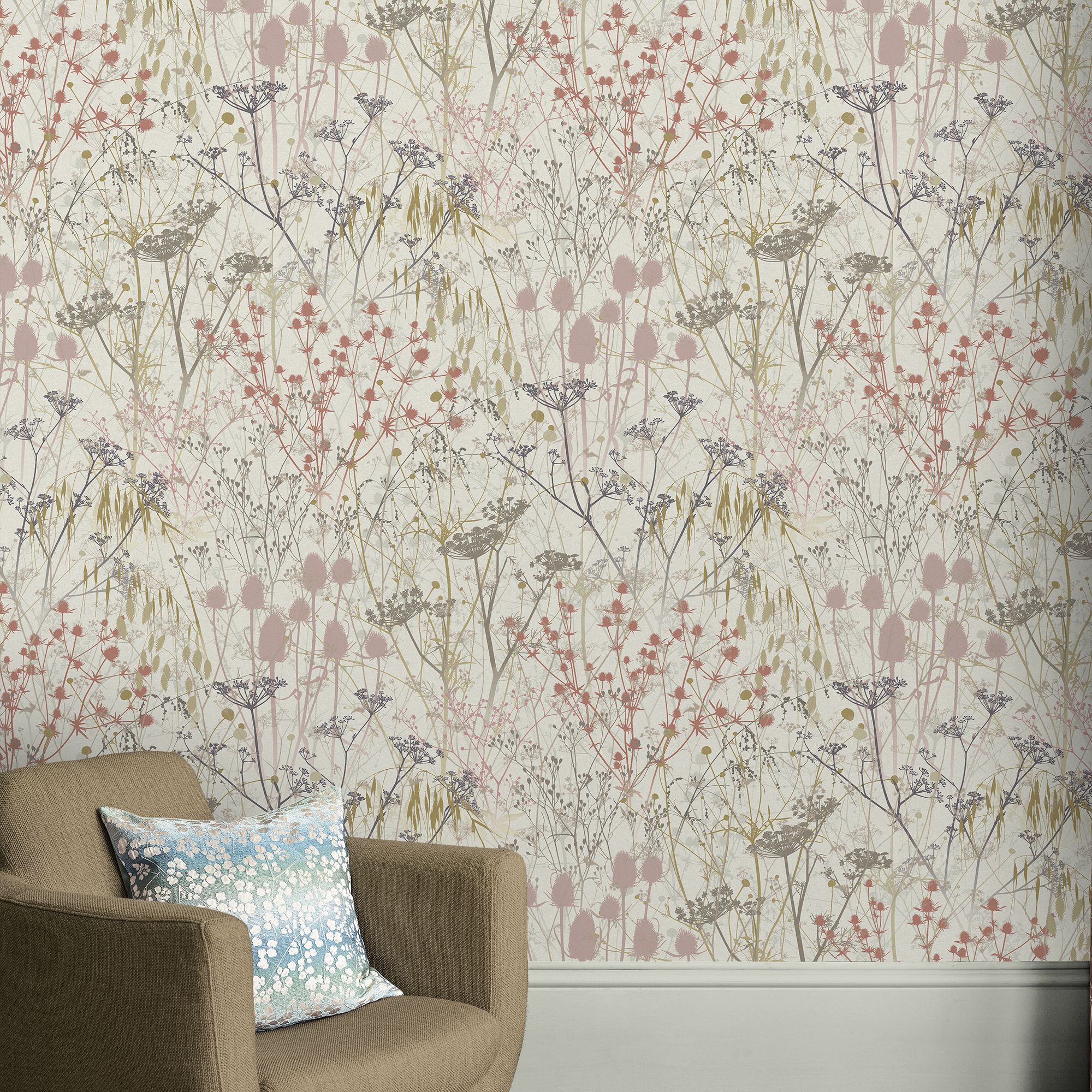 Clarissa Hulse Summer Border Cream, Pink & Purple Smooth Wallpaper