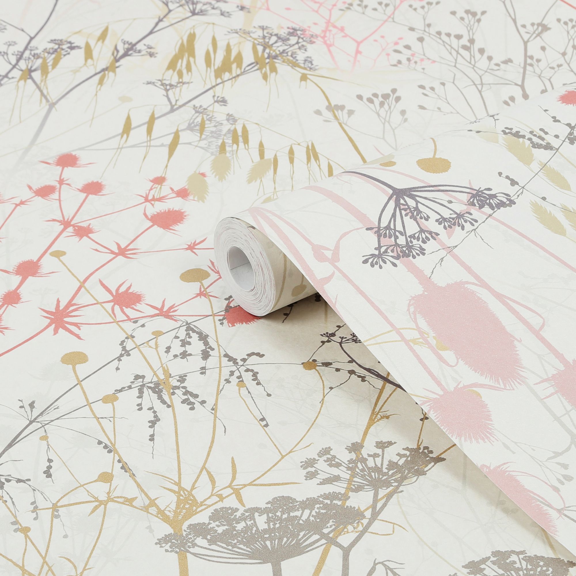 Clarissa Hulse Summer Border Cream, Pink & Purple Smooth Wallpaper