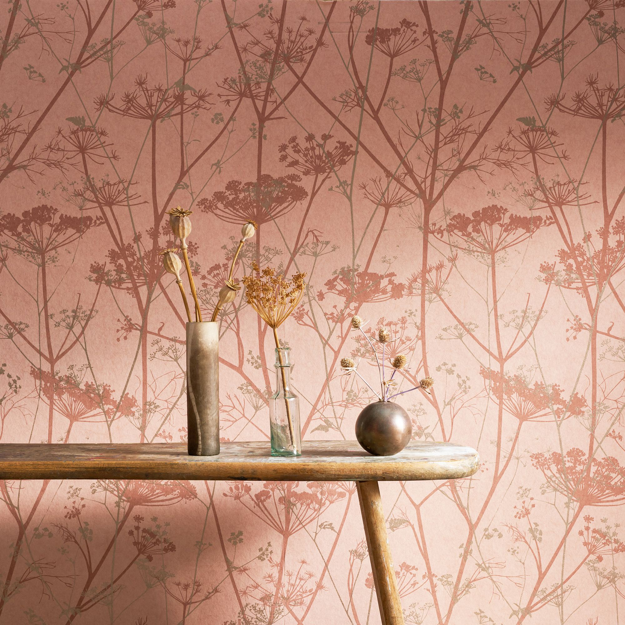 Clarissa Hulse Wild Chervil Shell Pink & Rose gold effect Smooth Wallpaper