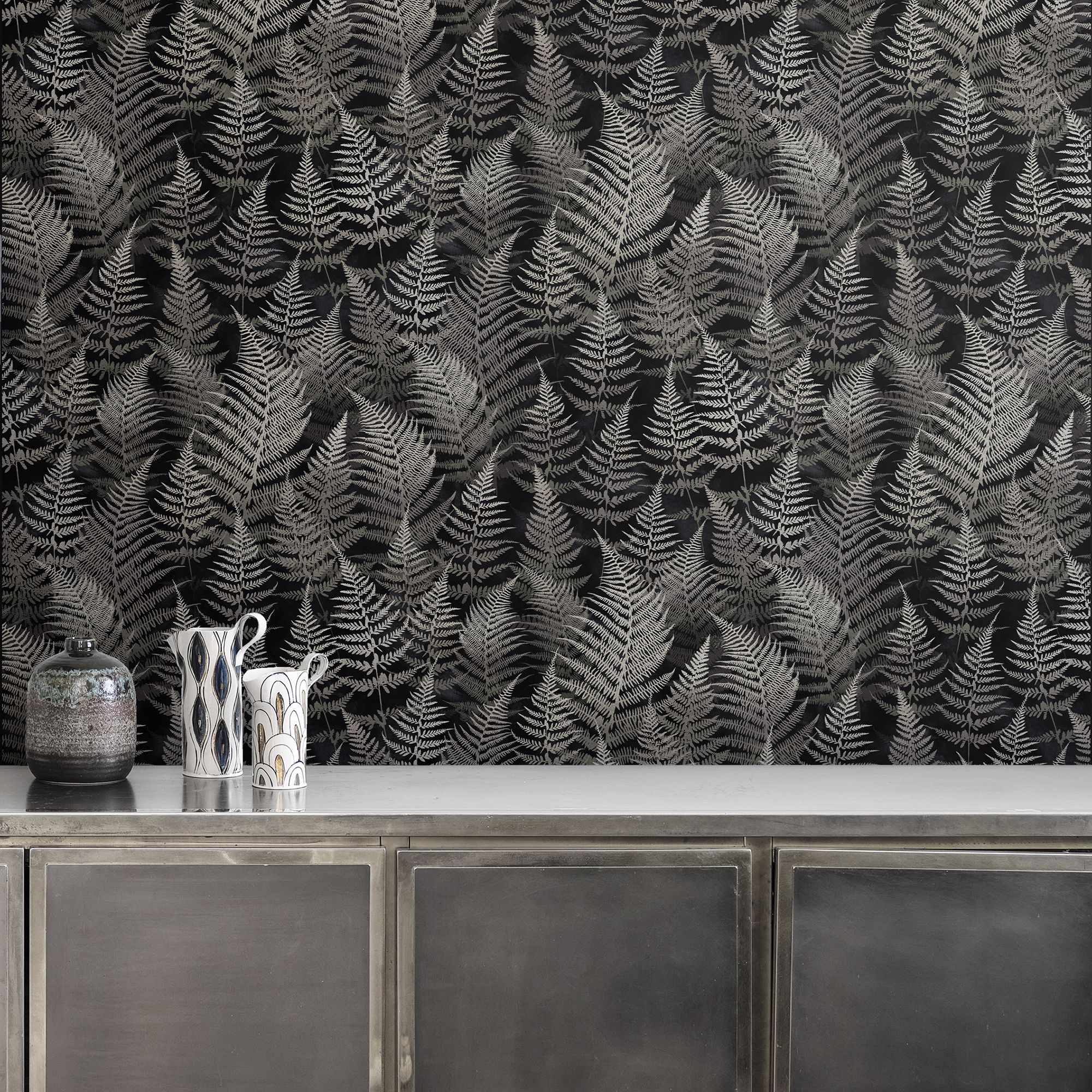 Clarissa Hulse Woodland Fern Charcoal Smooth Wallpaper