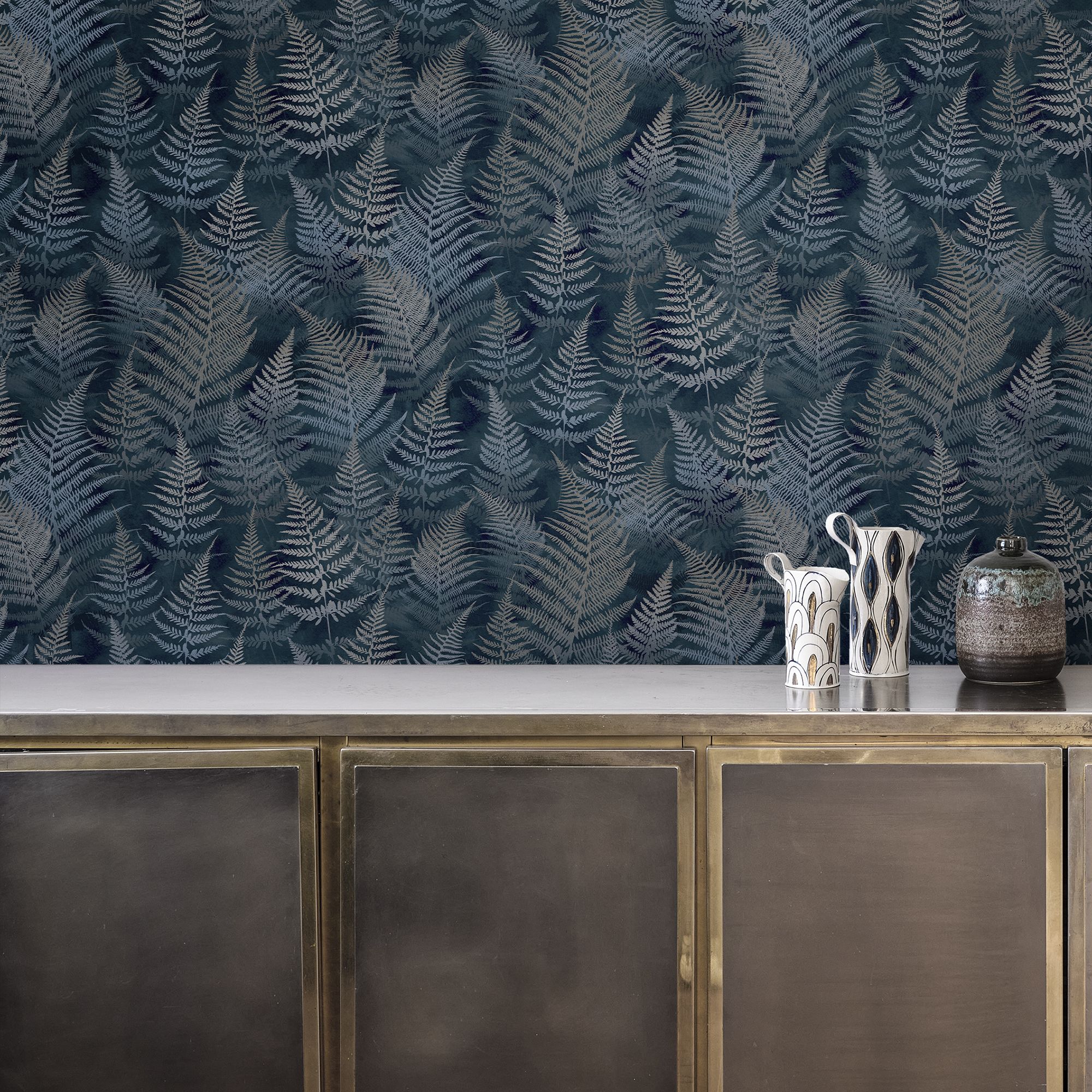 Clarissa Hulse Woodland Fern French Navy Smooth Wallpaper