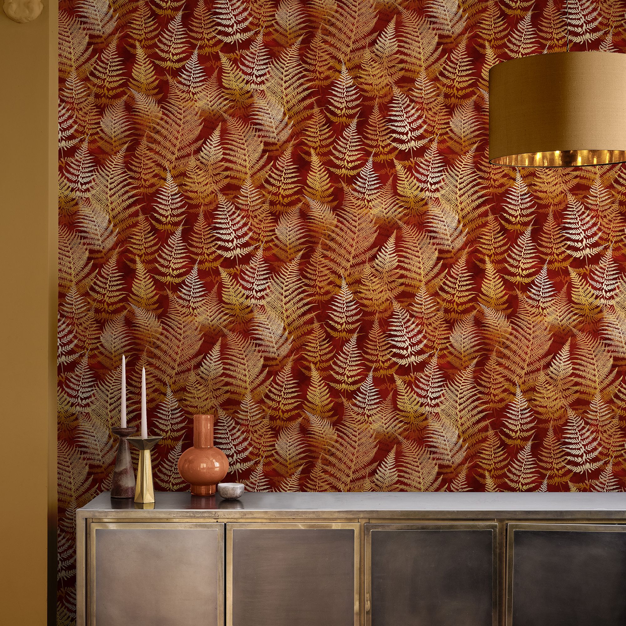 Clarissa Hulse Woodland Fern Rust Orange Smooth Wallpaper