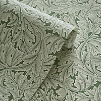Clarke & Clarke Acanthus Green & White Smooth Wallpaper