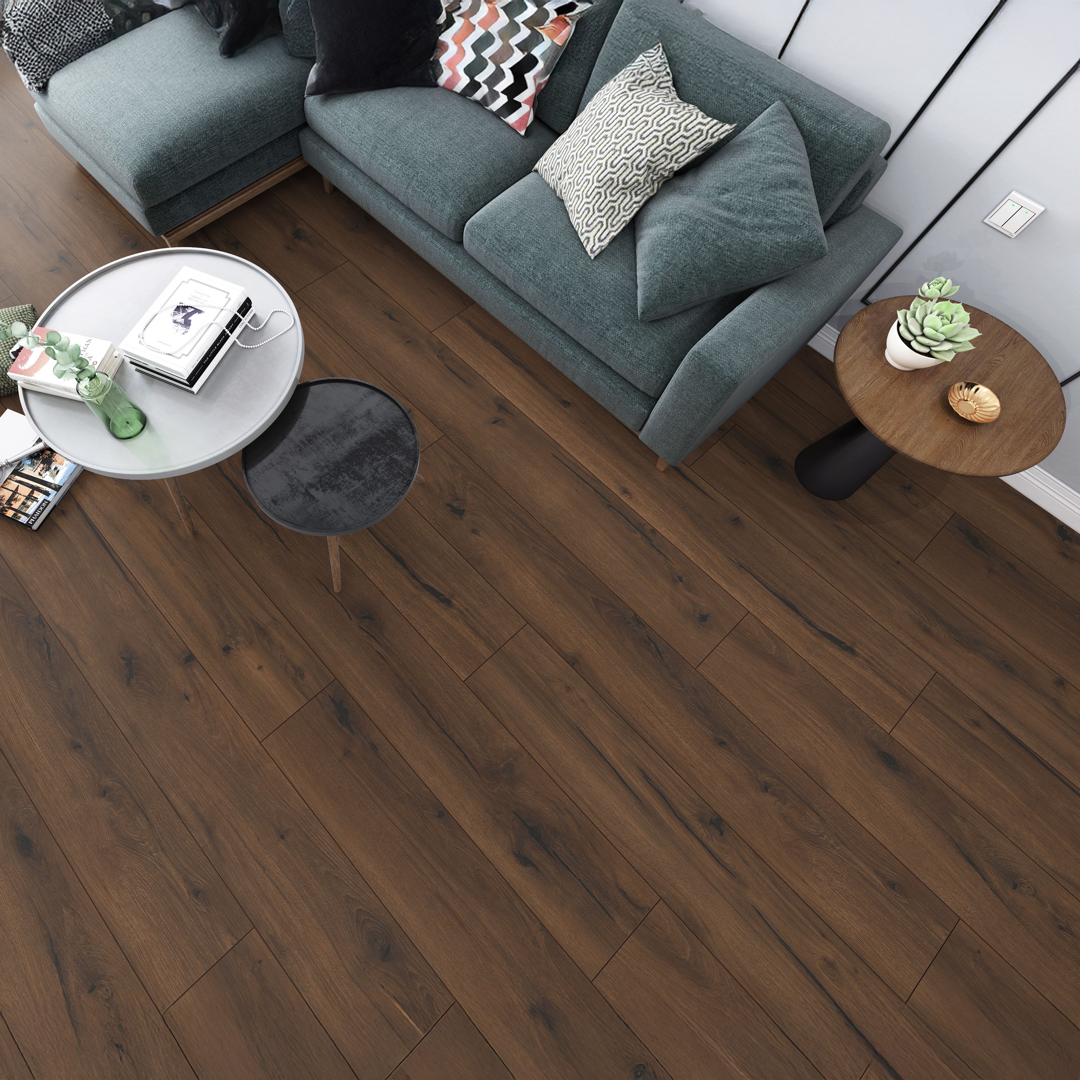 Classen Uberwood Dark Brown Rustic Oak plank effect Synchronic Laminate Flooring, 2.467m²