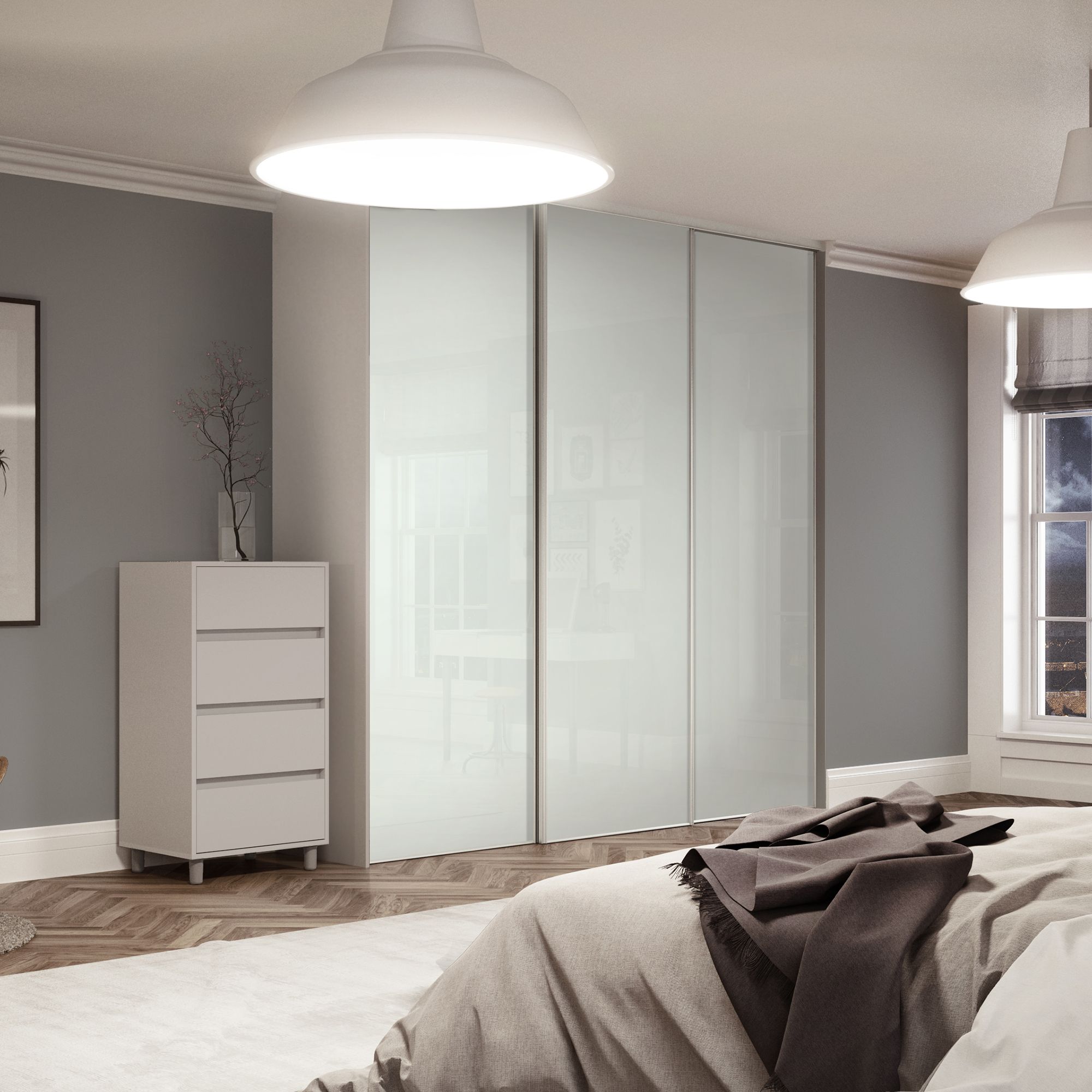 Classic Arctic white 3 door Sliding Wardrobe Door kit (H)2260mm (W)2672mm