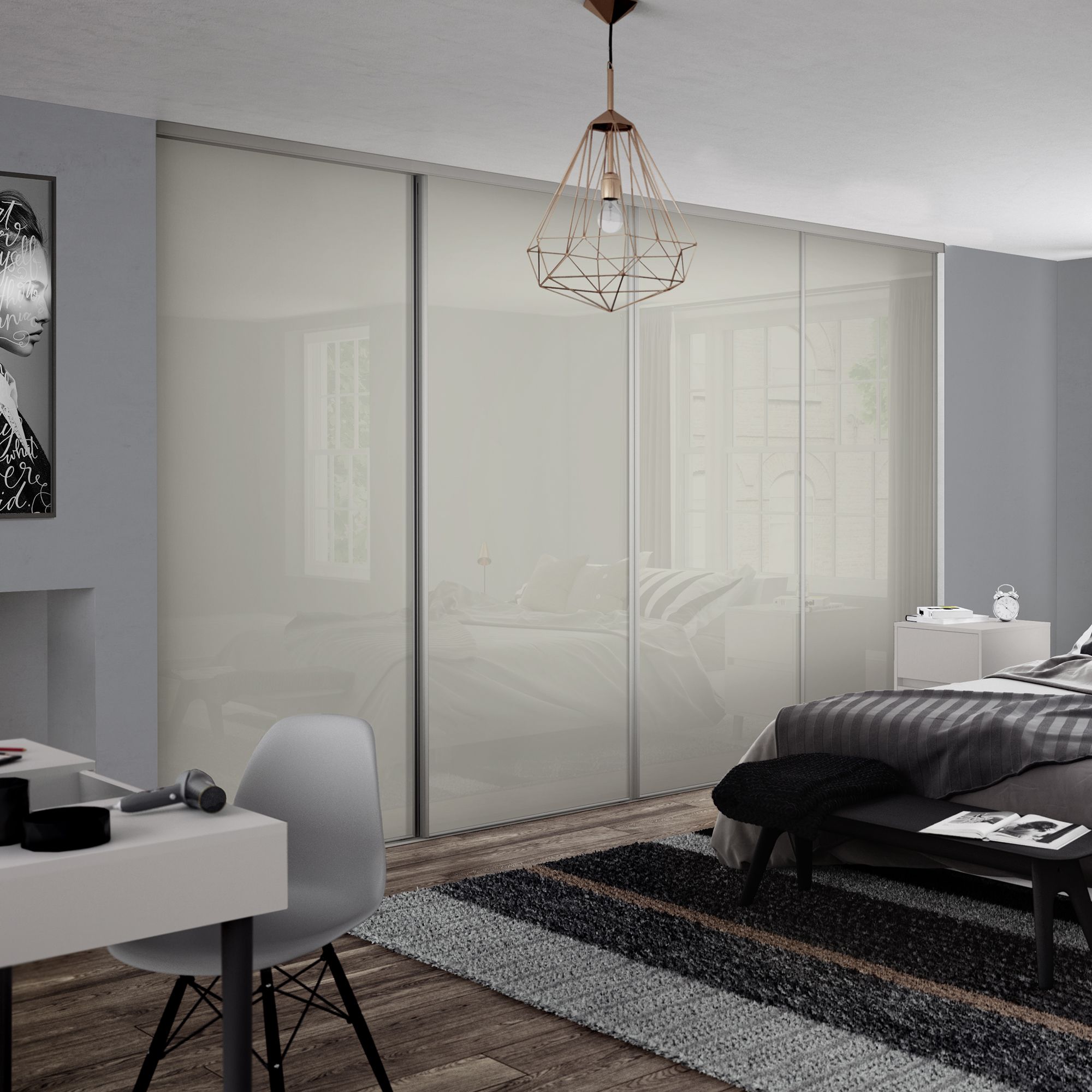 Classic Arctic white 4 door Sliding Wardrobe Door kit (H)2260mm (W)2978mm