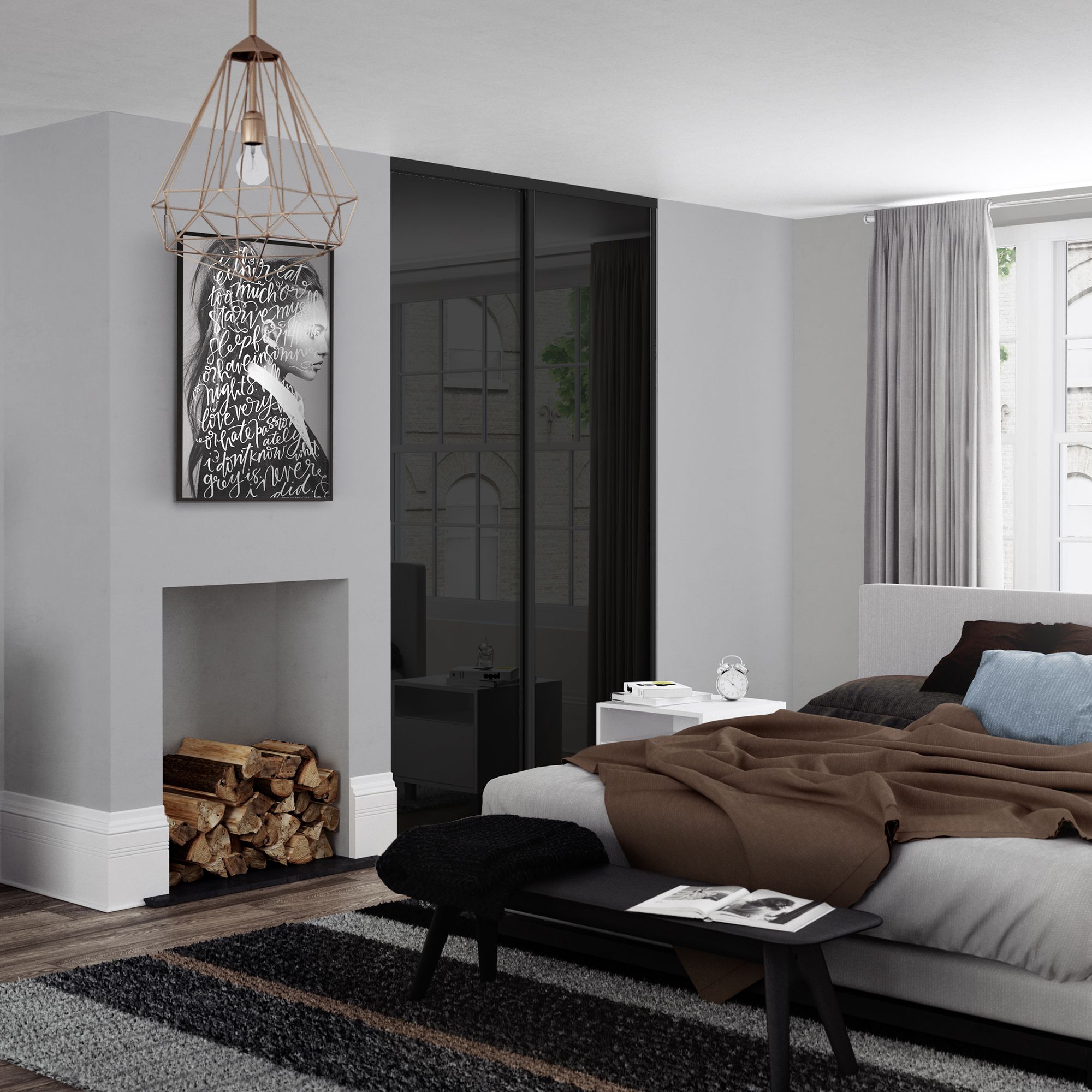 Classic Black 2 door Sliding Wardrobe Door kit (H)2260mm (W)1489mm