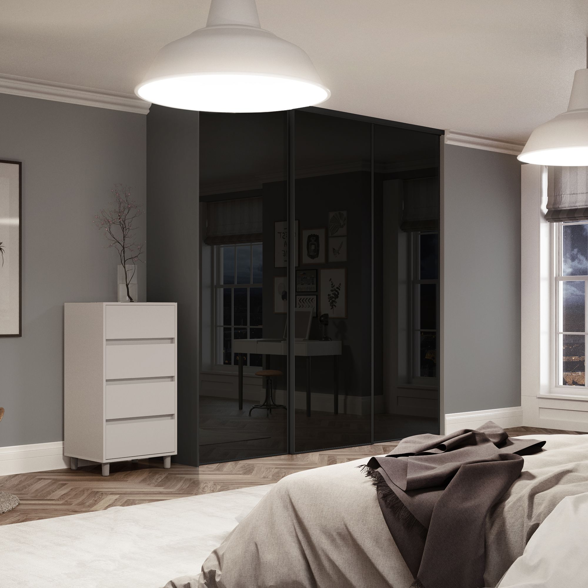 Classic Black 3 door Sliding Wardrobe Door kit (H)2260mm (W)2672mm