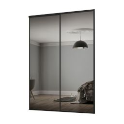 Classic Mirrored Black 2 door Sliding Wardrobe Door kit (H)2260mm (W)1489mm
