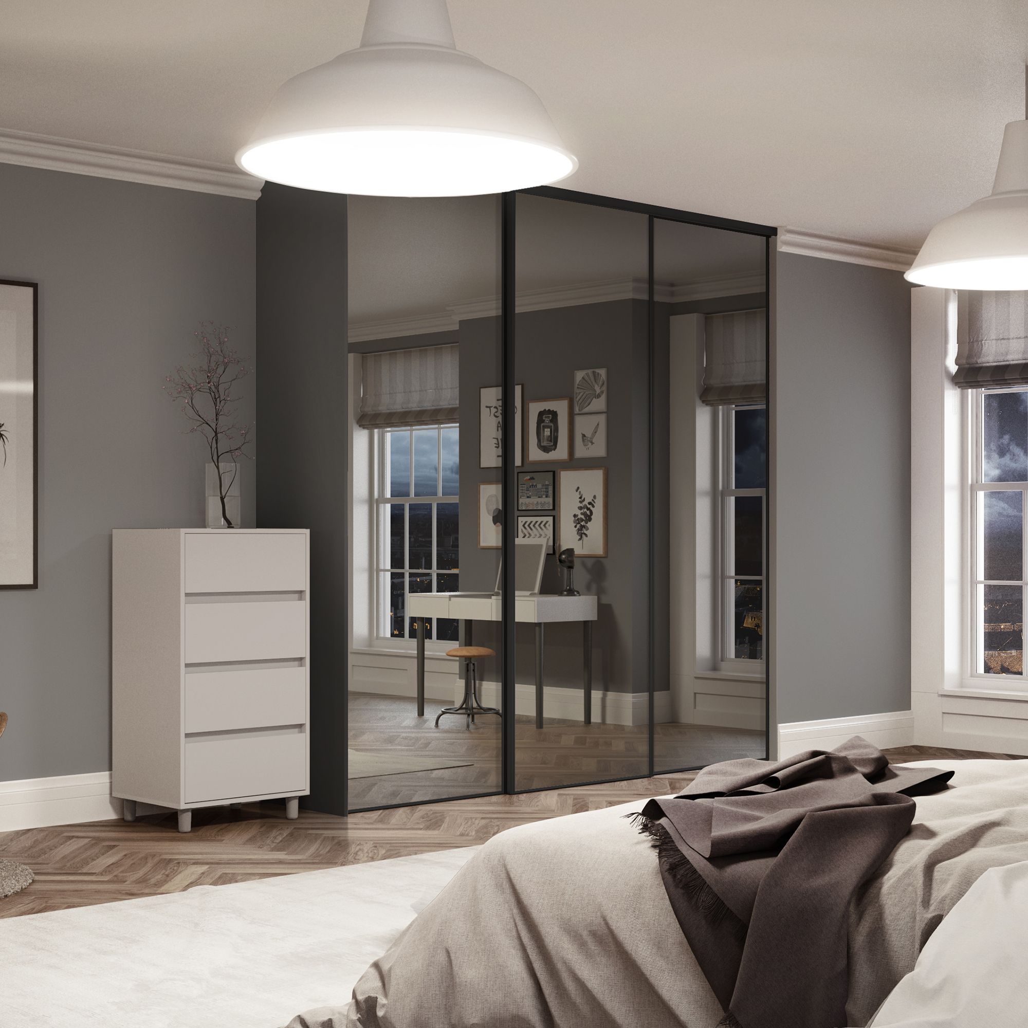 Black mirrored deals sliding wardrobe doors