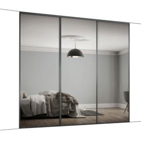 Classic Panelled Mirrored Graphite 3 door Sliding Wardrobe Door kit (H)2260mm (W)2672mm