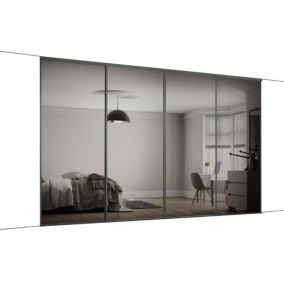 Classic Panelled Mirrored Graphite 4 door Sliding Wardrobe Door kit (H)2260mm (W)2978mm