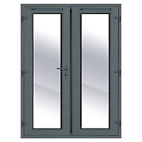 Clear Glazed Grey uPVC External French Door set, (H)2090mm (W)1490mm