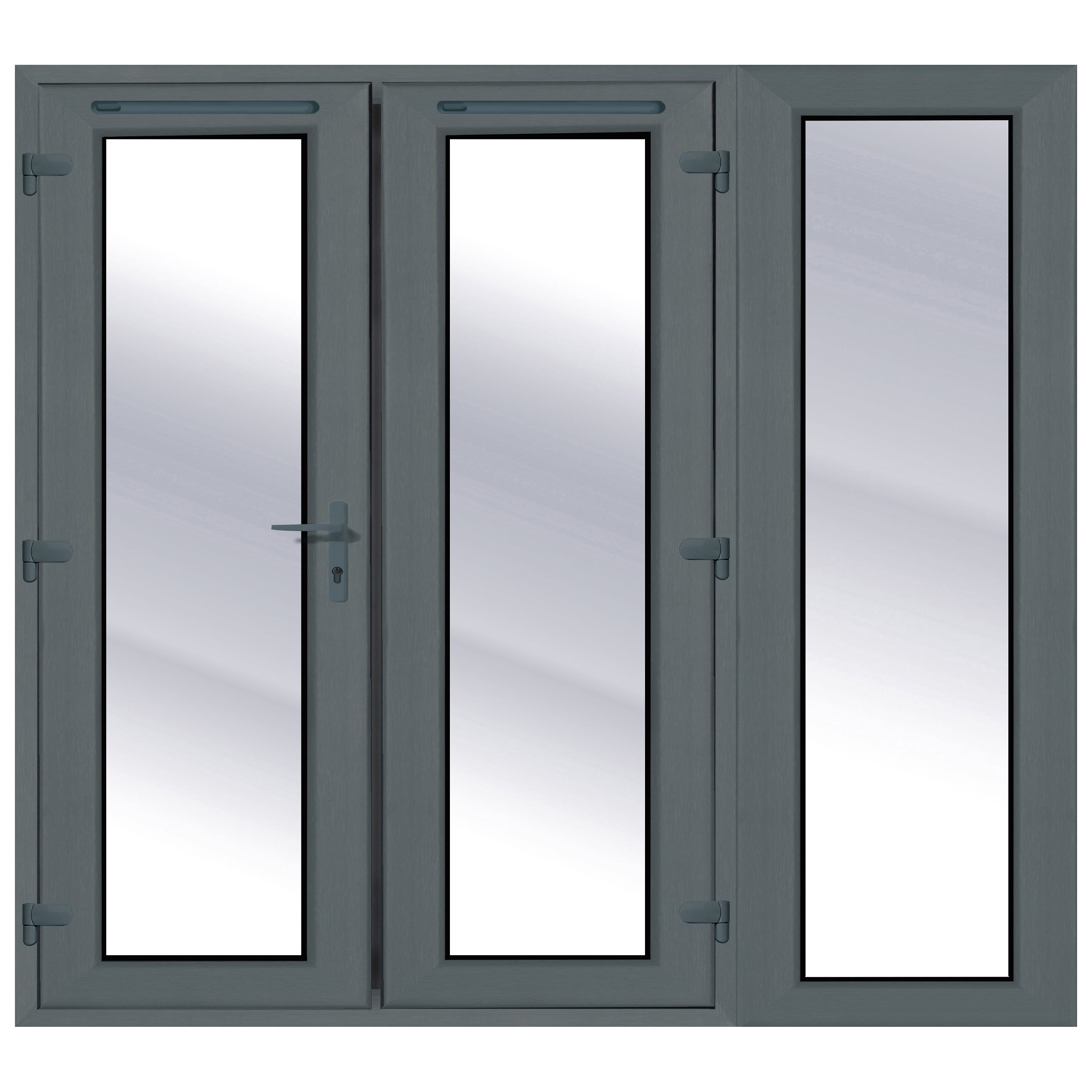 Clear Glazed Grey uPVC External French Door set, (H)2090mm (W)2390mm