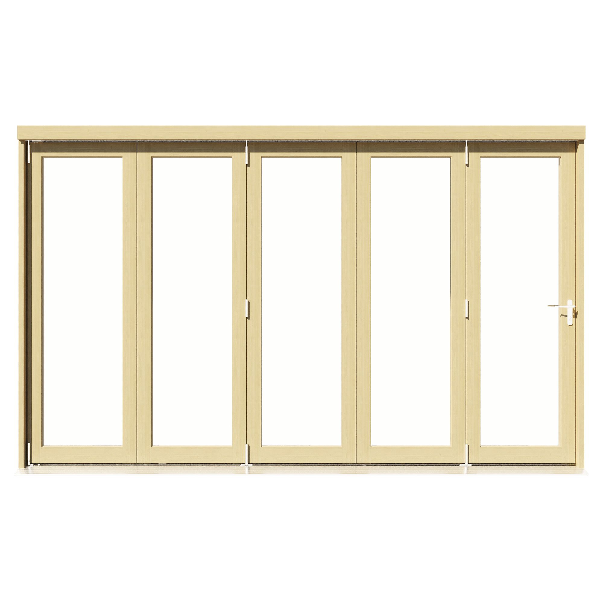 Clear Glazed Softwood Clear pine veneer External 5 Sliding Bi-fold Patio door, (H)2090mm (W)3590mm