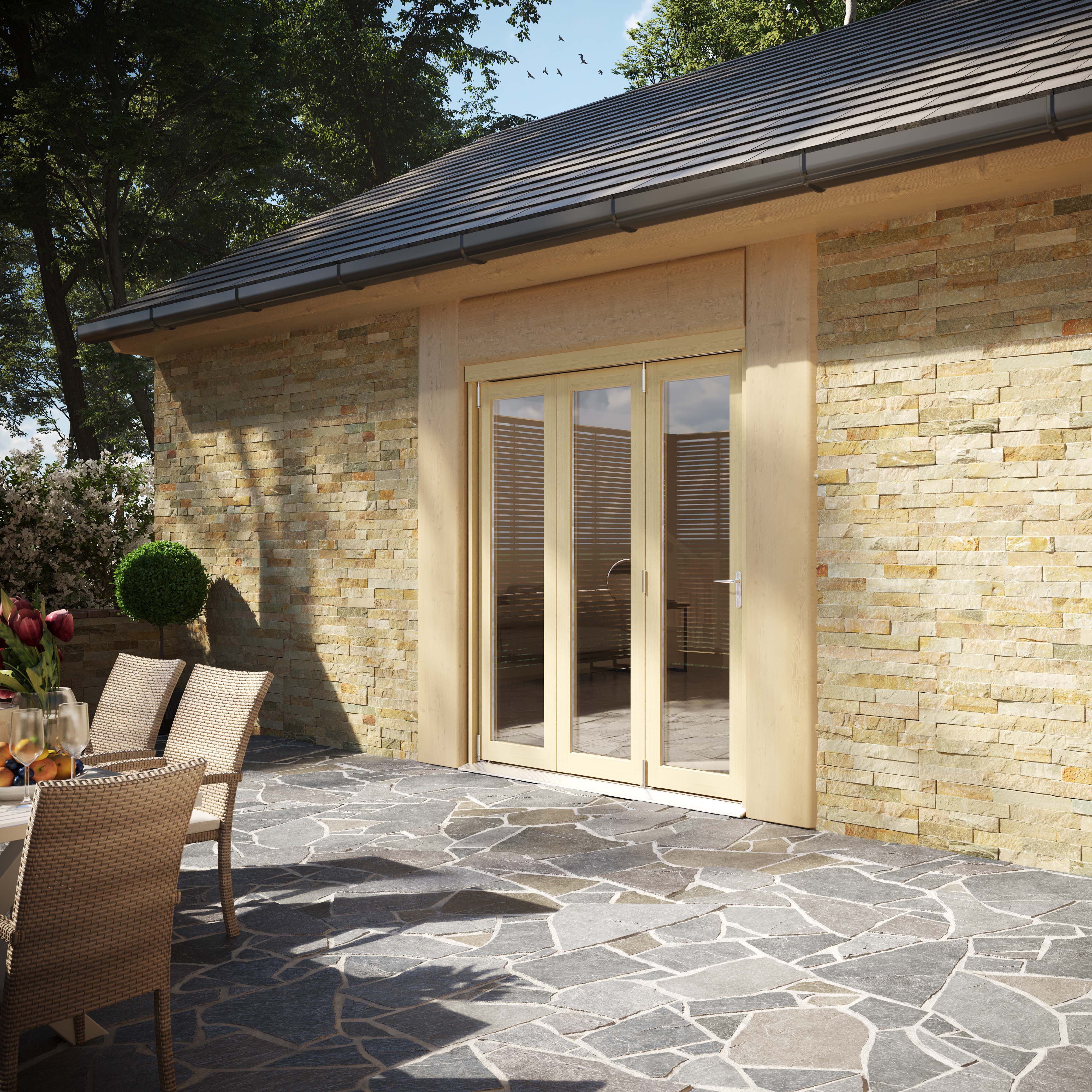 Clear Glazed Softwood Clear pine veneer External Modern 3 Sliding Bi-fold Patio door, (H)2090mm (W)1790mm
