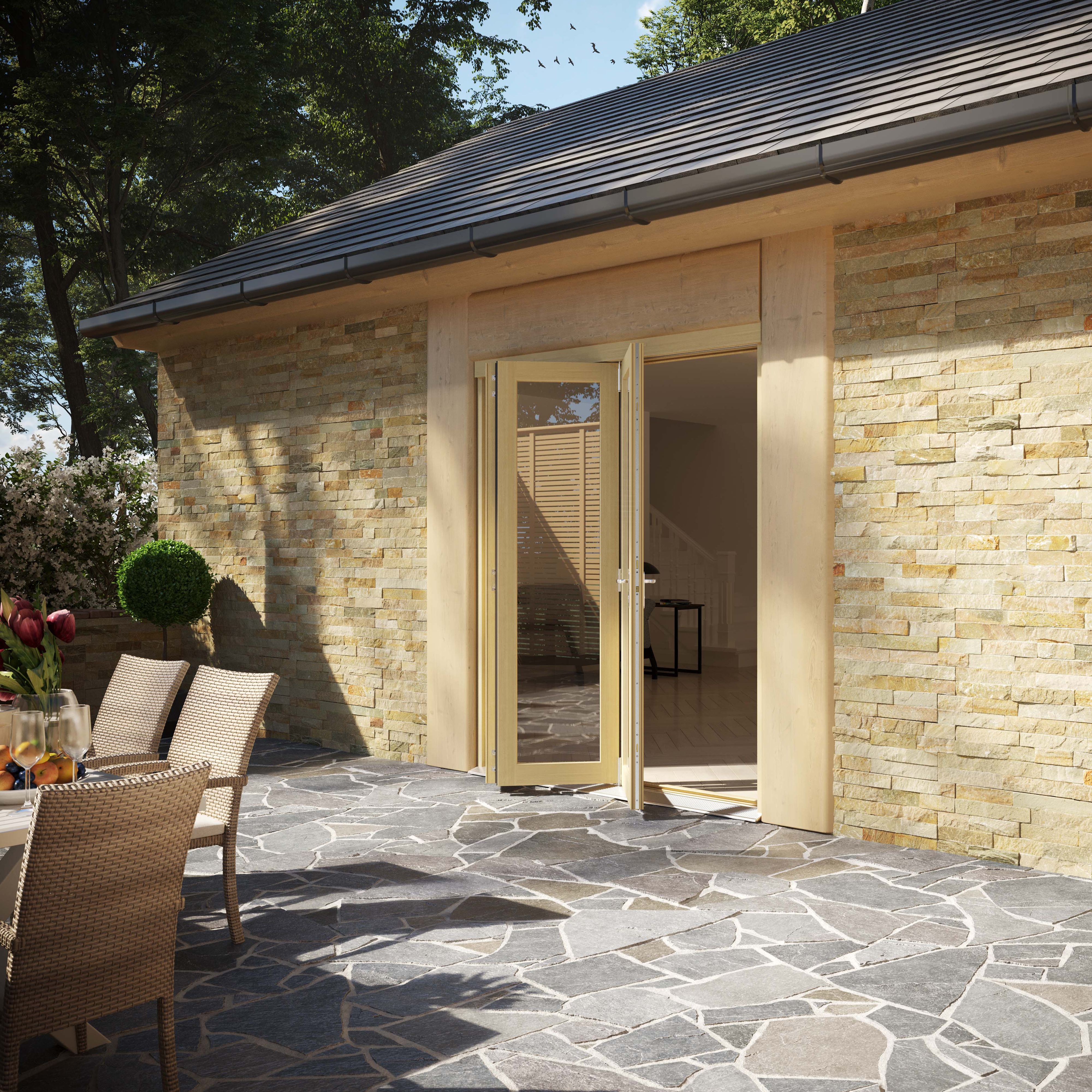 Clear Glazed Softwood Clear pine veneer External Modern 3 Sliding Bi-fold Patio door, (H)2090mm (W)1790mm