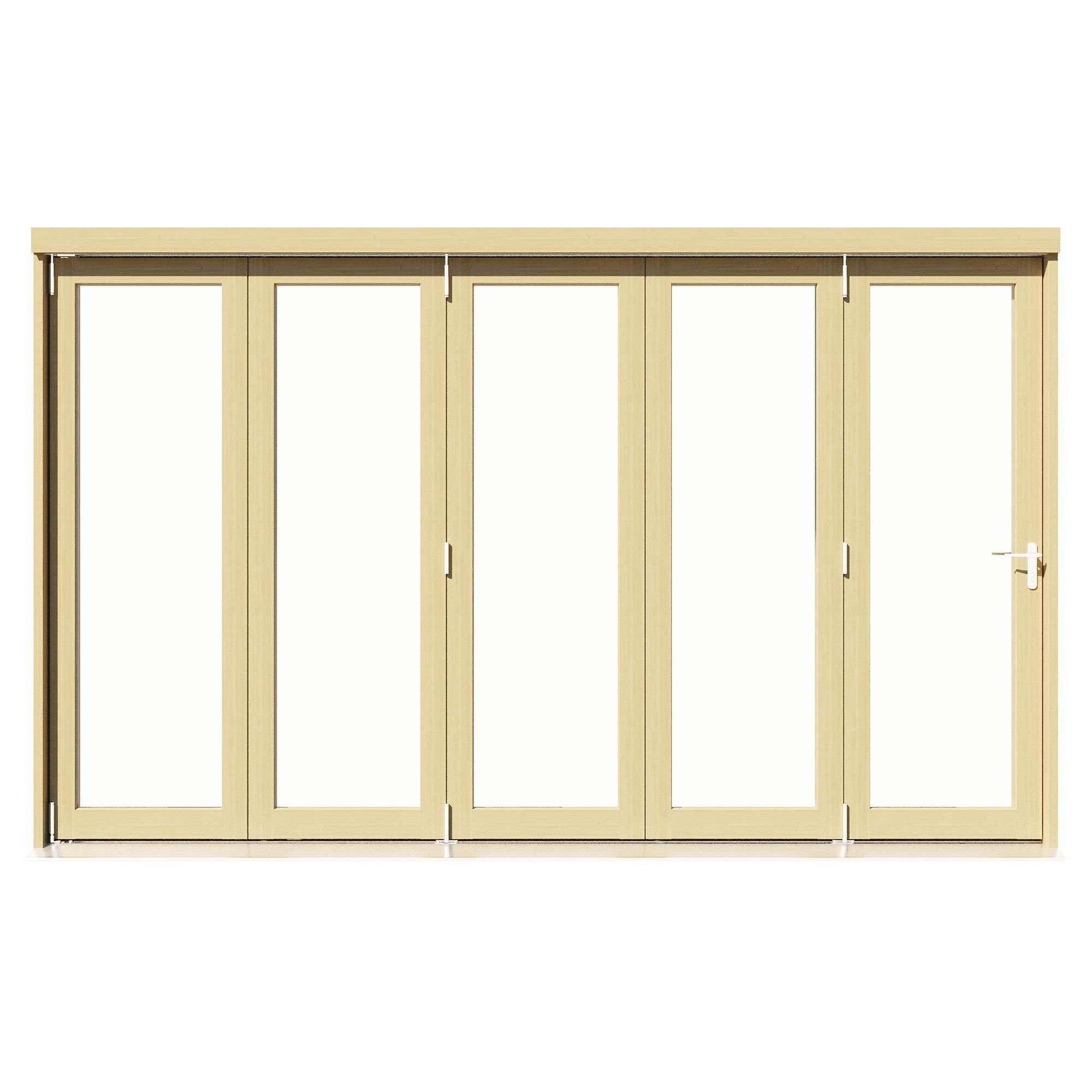 Clear Glazed Softwood Clear pine veneer External Modern 5 Sliding Bi-fold Patio door, (H)2090mm (W)3590mm