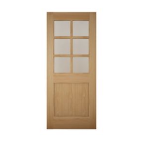 Clear Glazed White oak veneer LH & RH External Back door, (H)2032mm (W)813mm