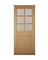 Clear Glazed Wooden White oak veneer External Back door, (H)2032mm (W)813mm