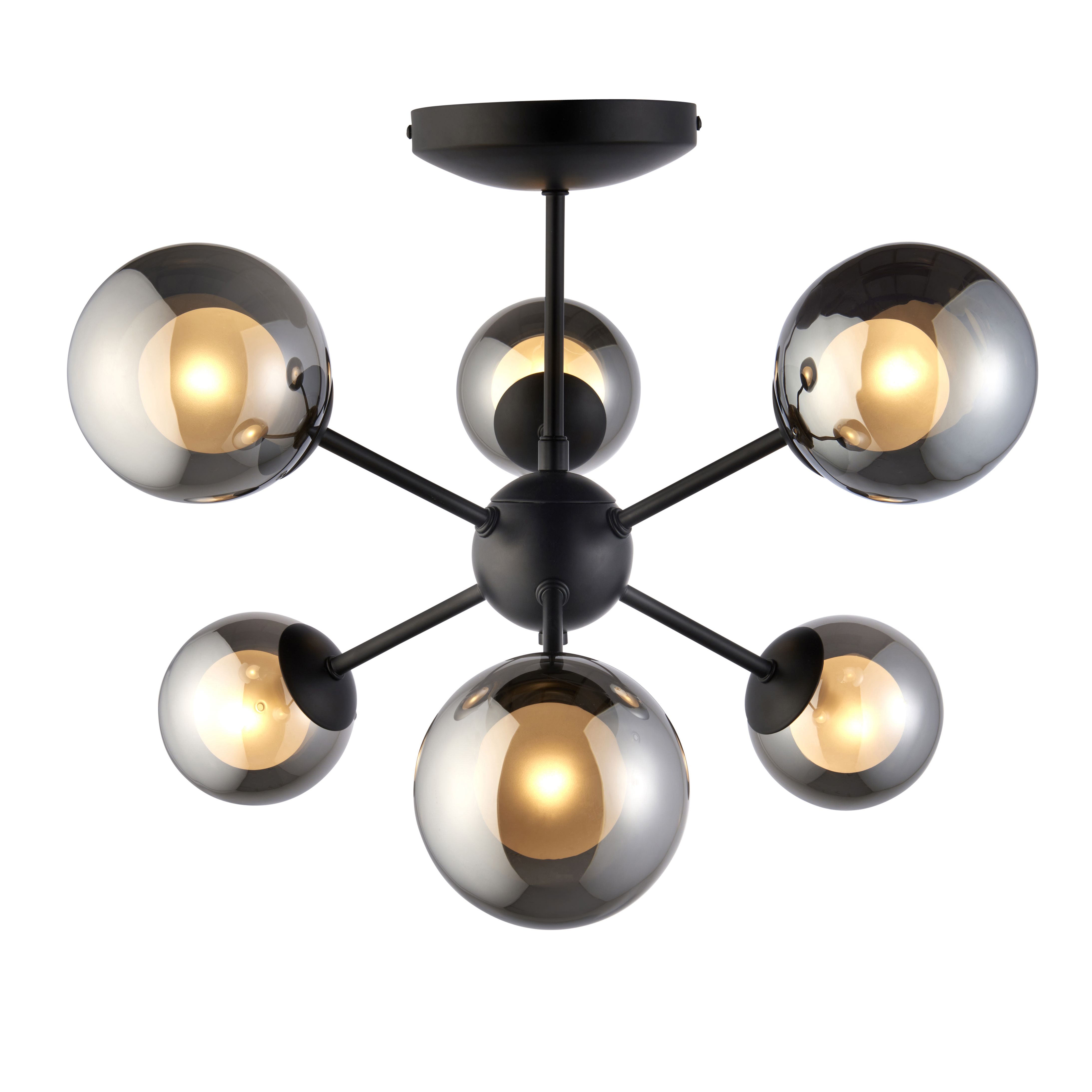Cole Glass & steel Black 6 Lamp Ceiling light