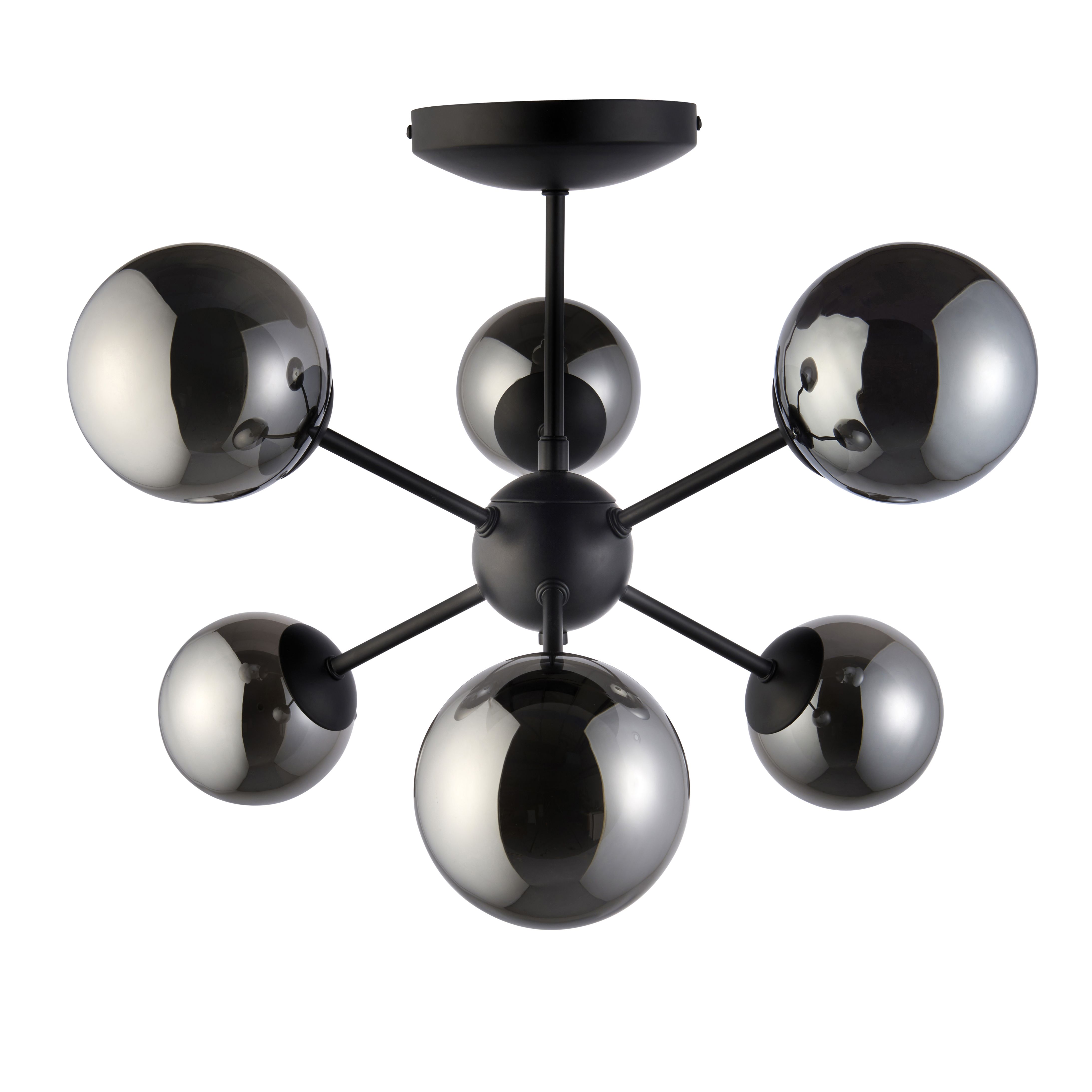 Cole Glass & steel Black 6 Lamp Ceiling light
