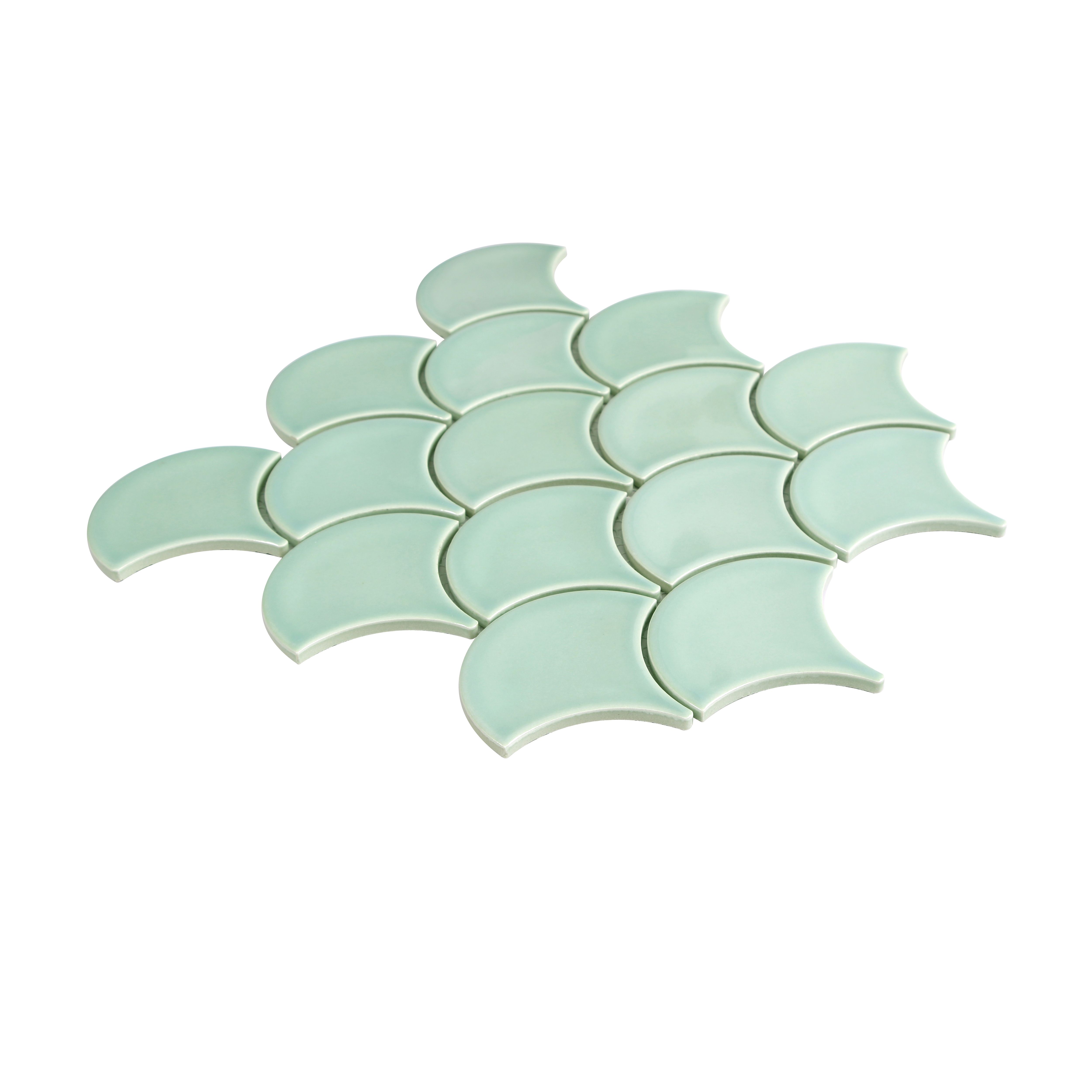 Colline Green Gloss Scallop Ceramic Mosaic tile sheet, (L)259mm (W)273mm