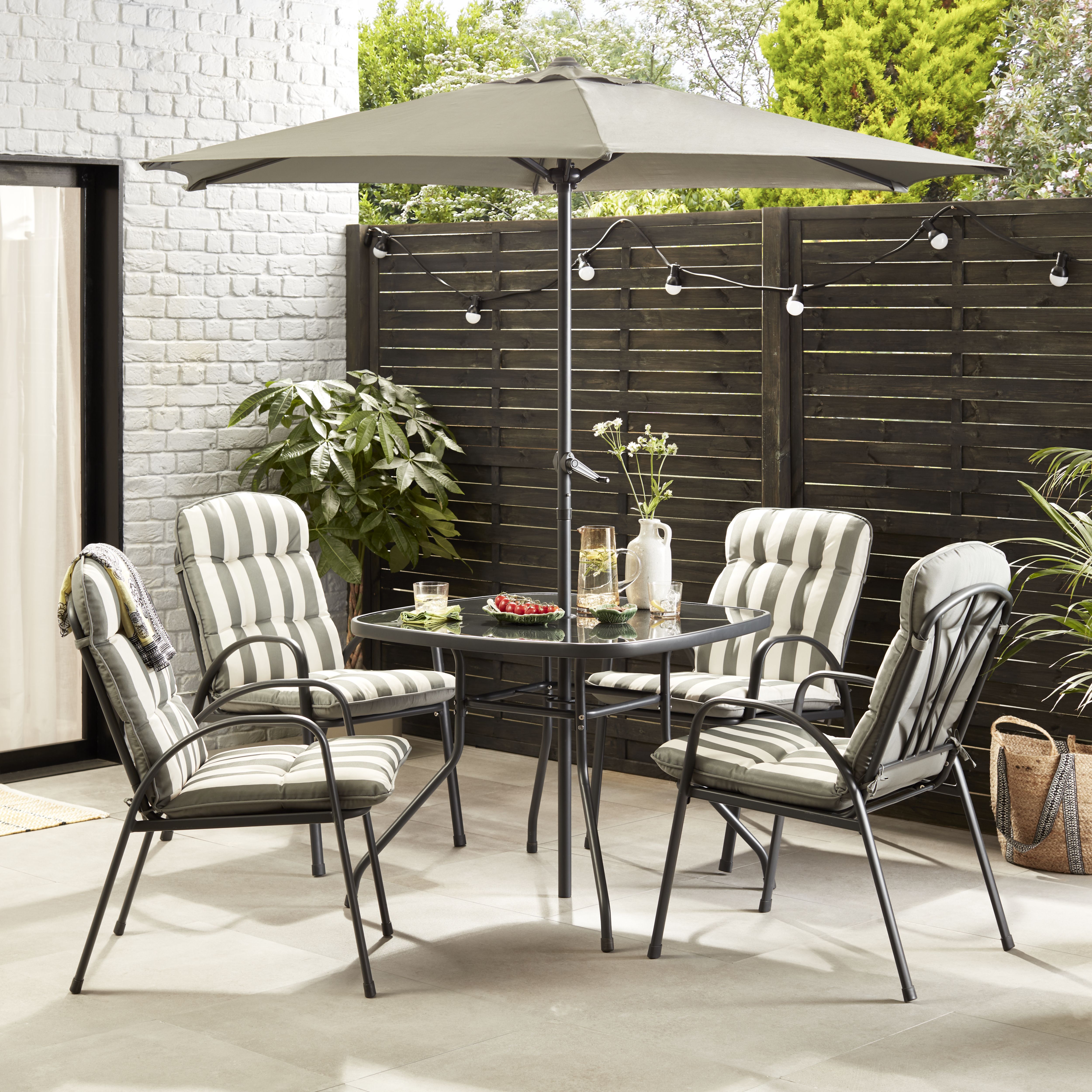Colorado Grey Metal 4 seater Dining set with Grey parasol