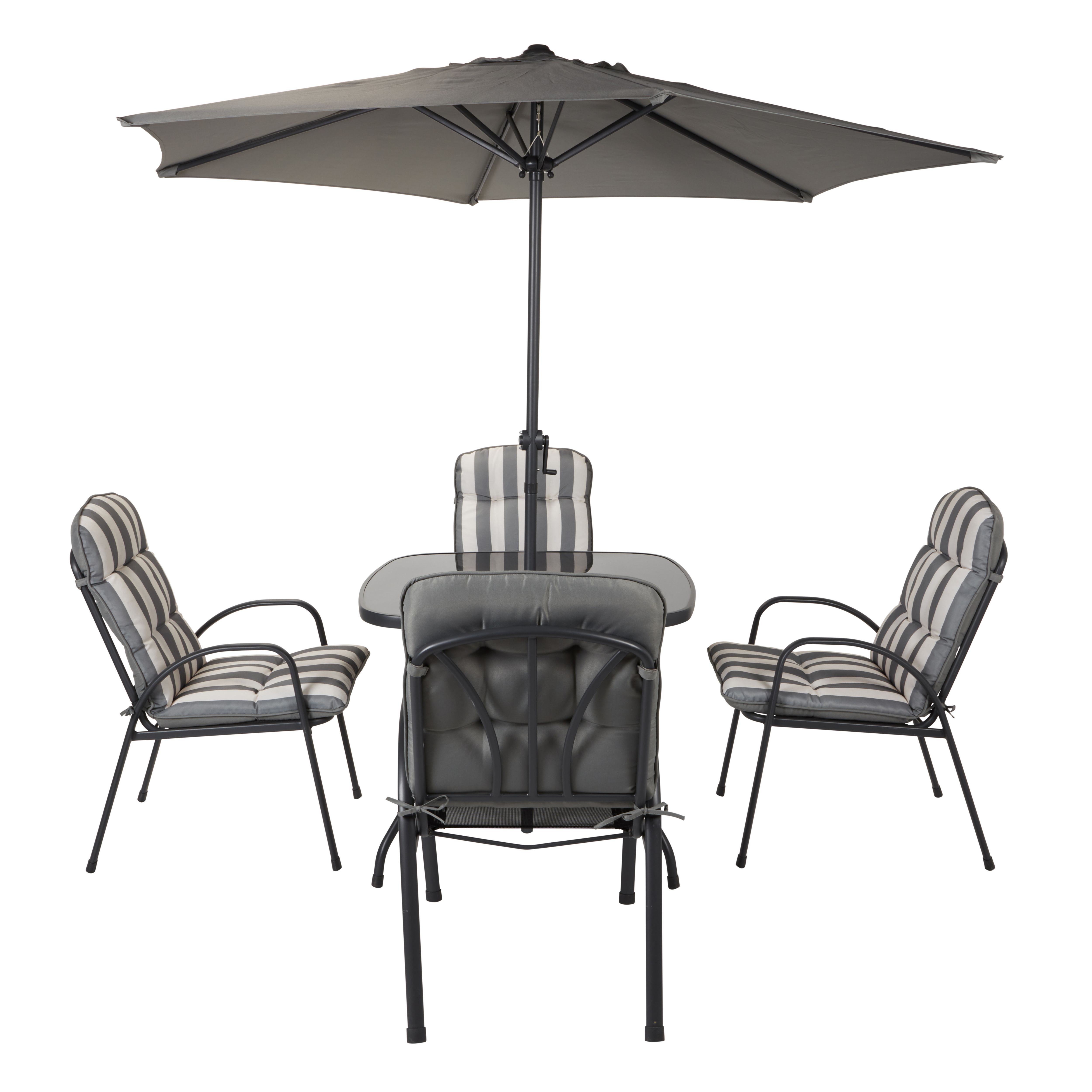Colorado Grey Metal 4 seater Dining set with Grey parasol
