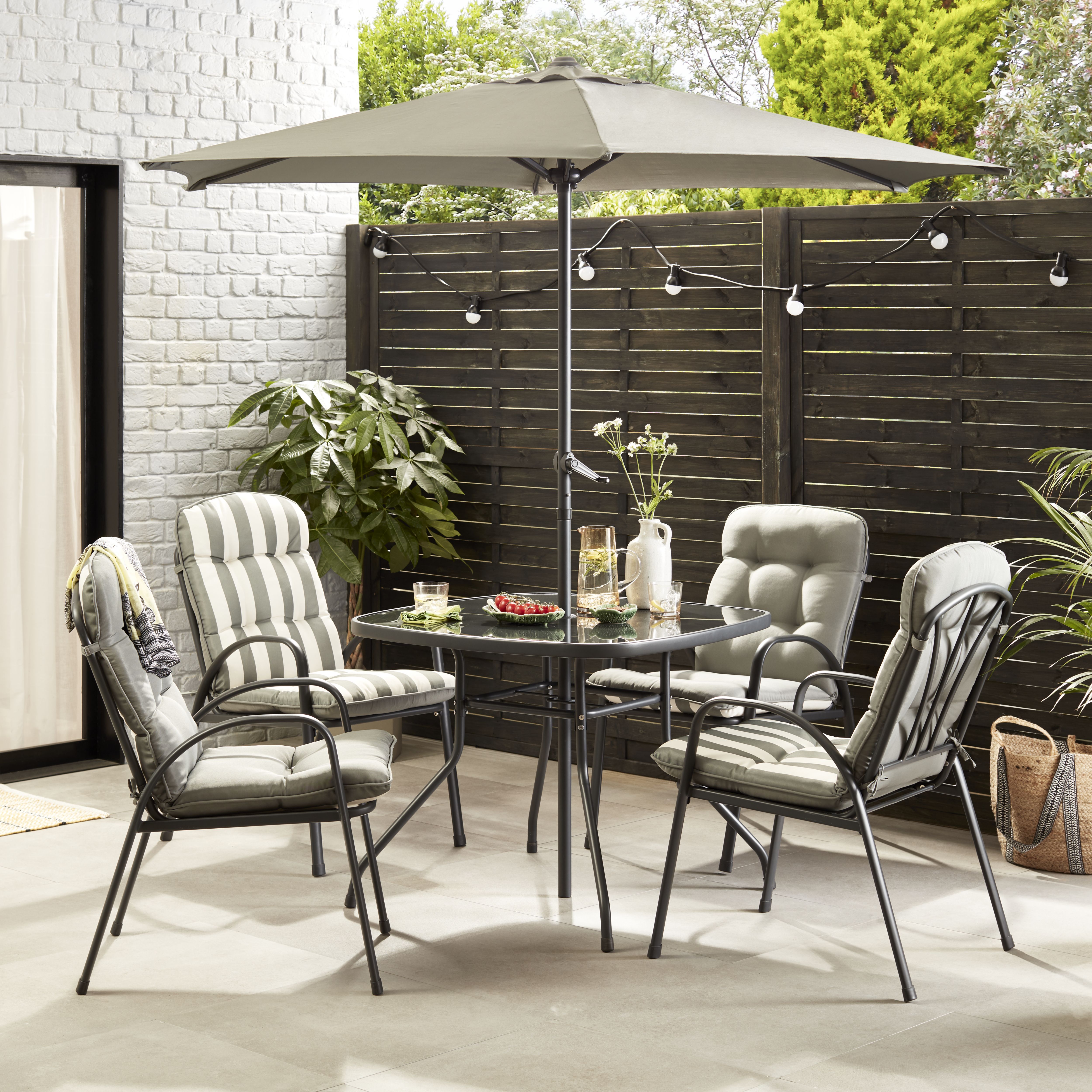 Colorado Grey Metal 4 seater Dining set with Grey Parasol