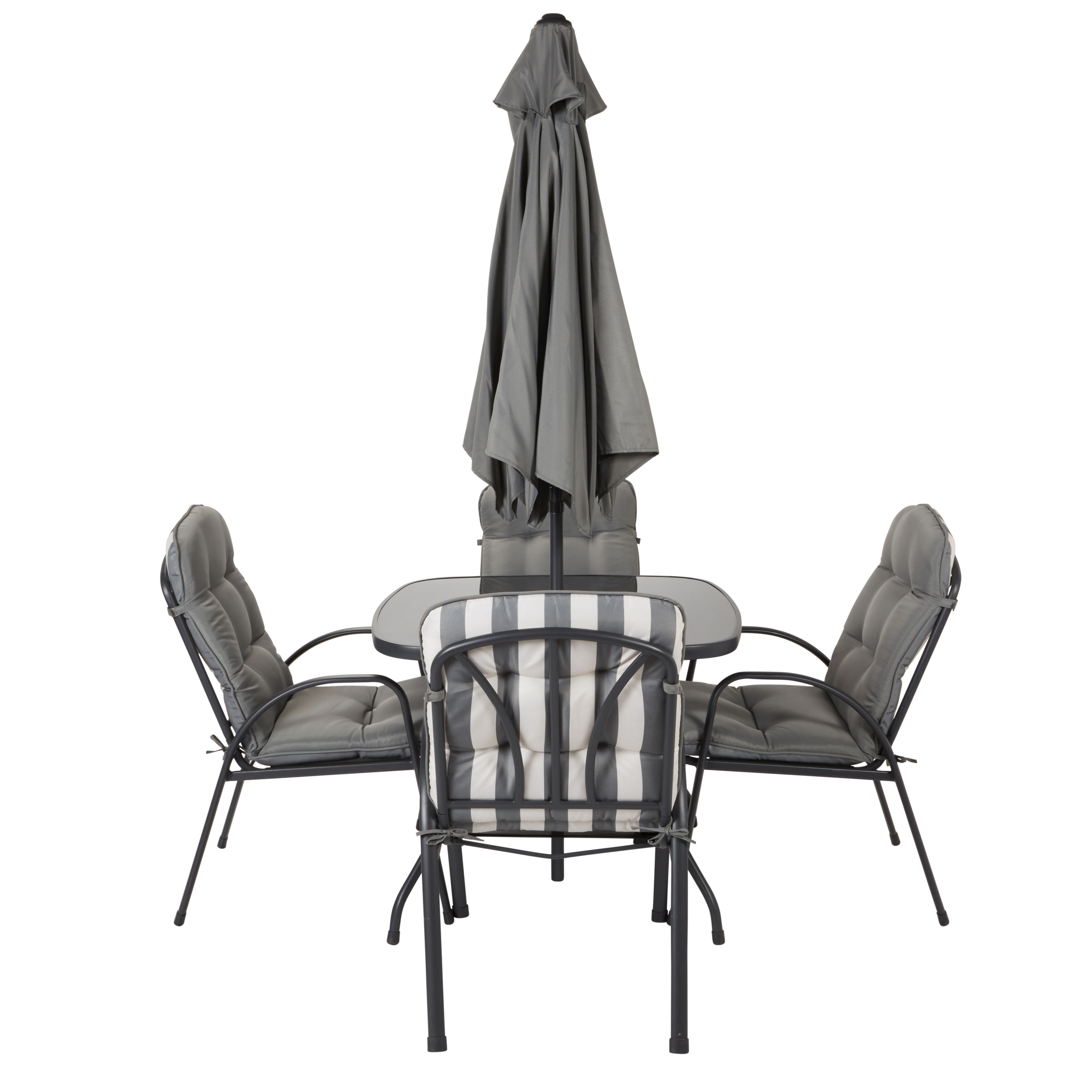 Colorado Grey Metal 4 seater Dining set with Grey parasol