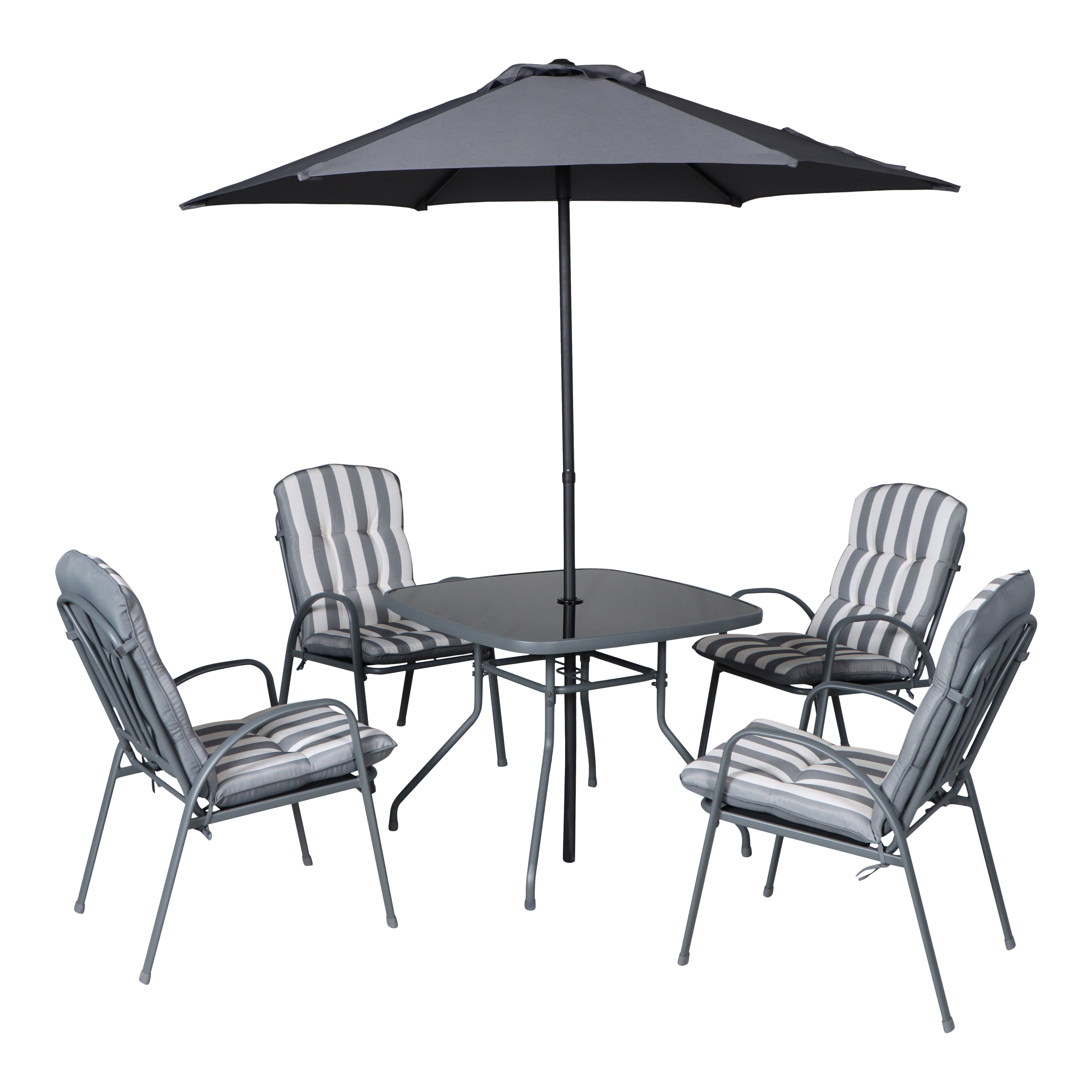 Colorado Grey Metal 4 seater Dining set with Grey Parasol
