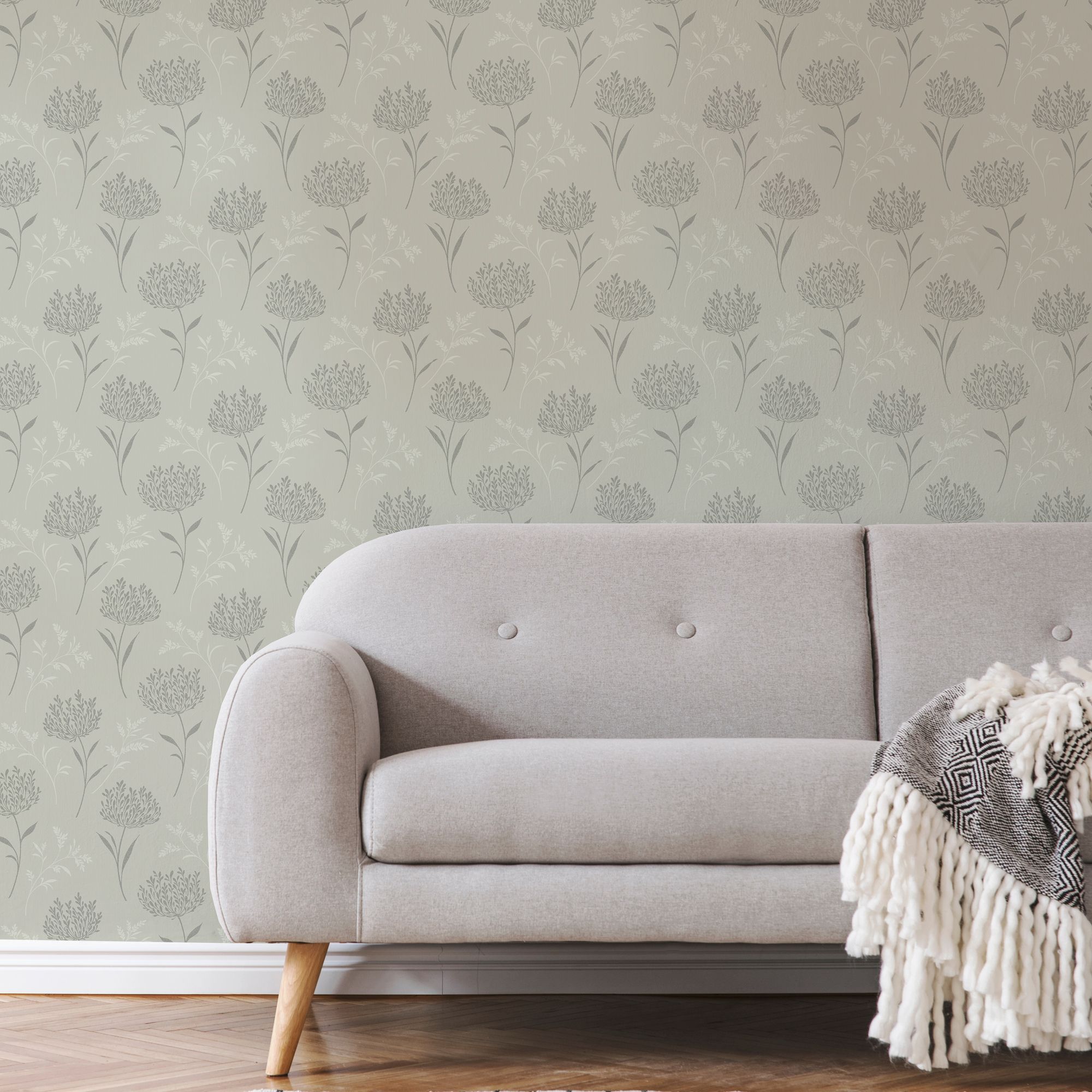 Colours Agapanthas Green Glitter effect Floral Smooth Wallpaper Sample