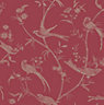 Colours Alberta Red Floral with birds Metallic effect Smooth Wallpaper