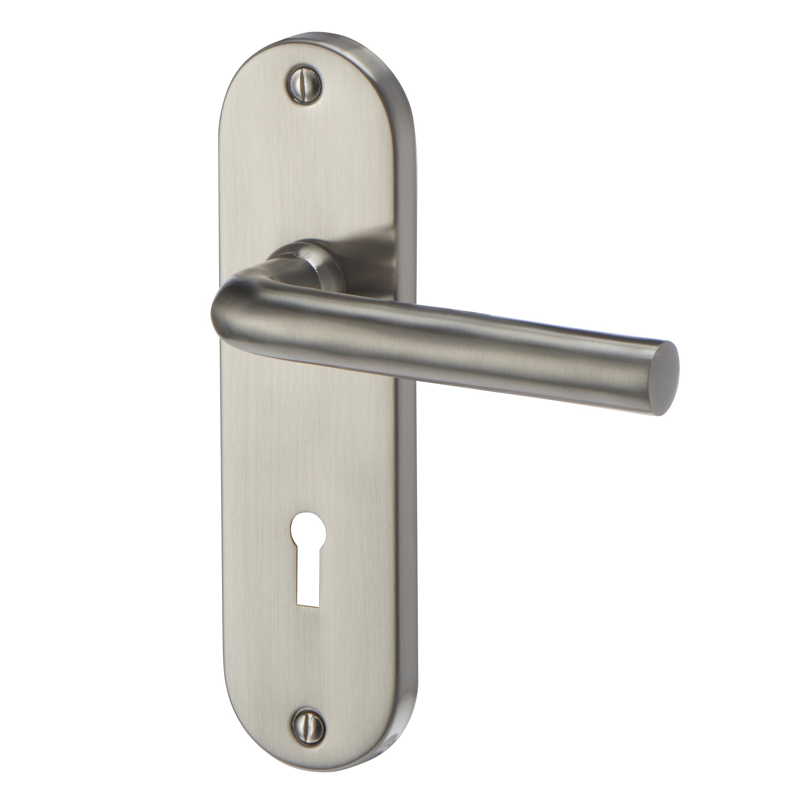 Colours Ayen Satin Nickel Effect Steel Straight Lock Door Handle L120mm Tradepoint 1155