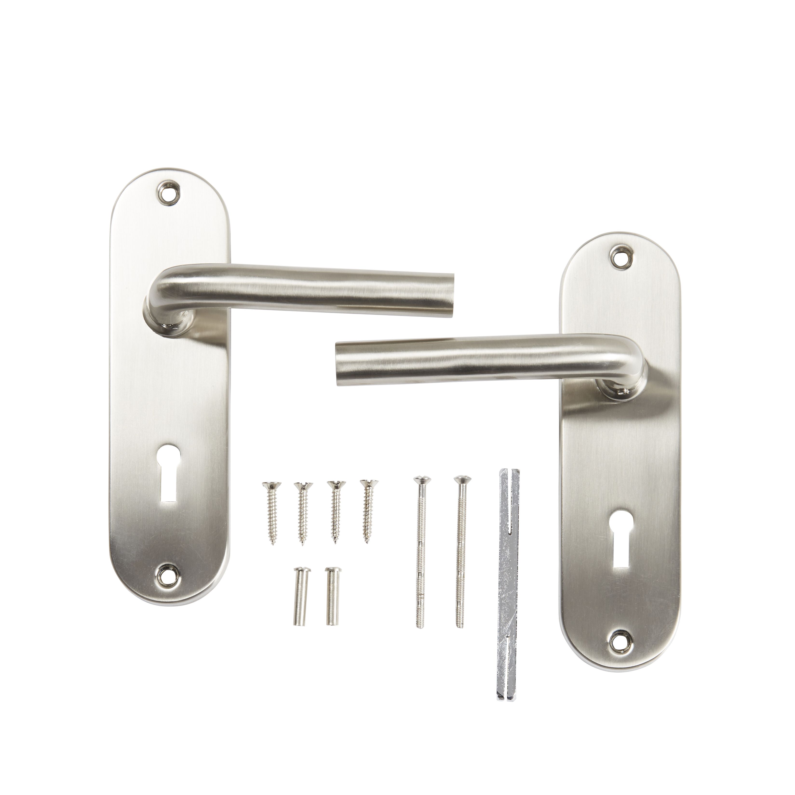 Colours Ayen Satin Nickel effect Steel Straight Lock Door handle (L)120mm