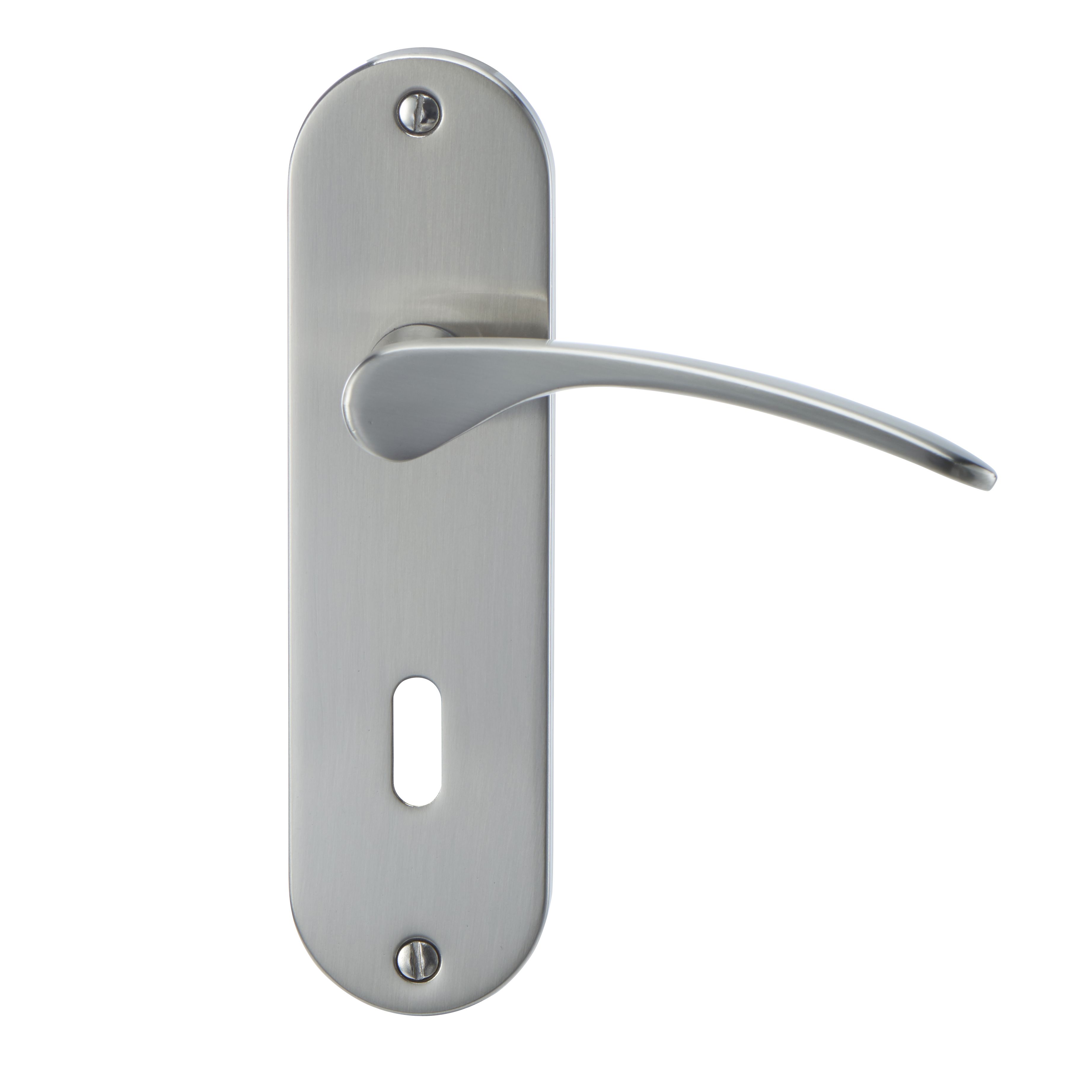 Colours Beare Satin Nickel effect Aluminium & steel Curved Lock Door handle (L)110mm