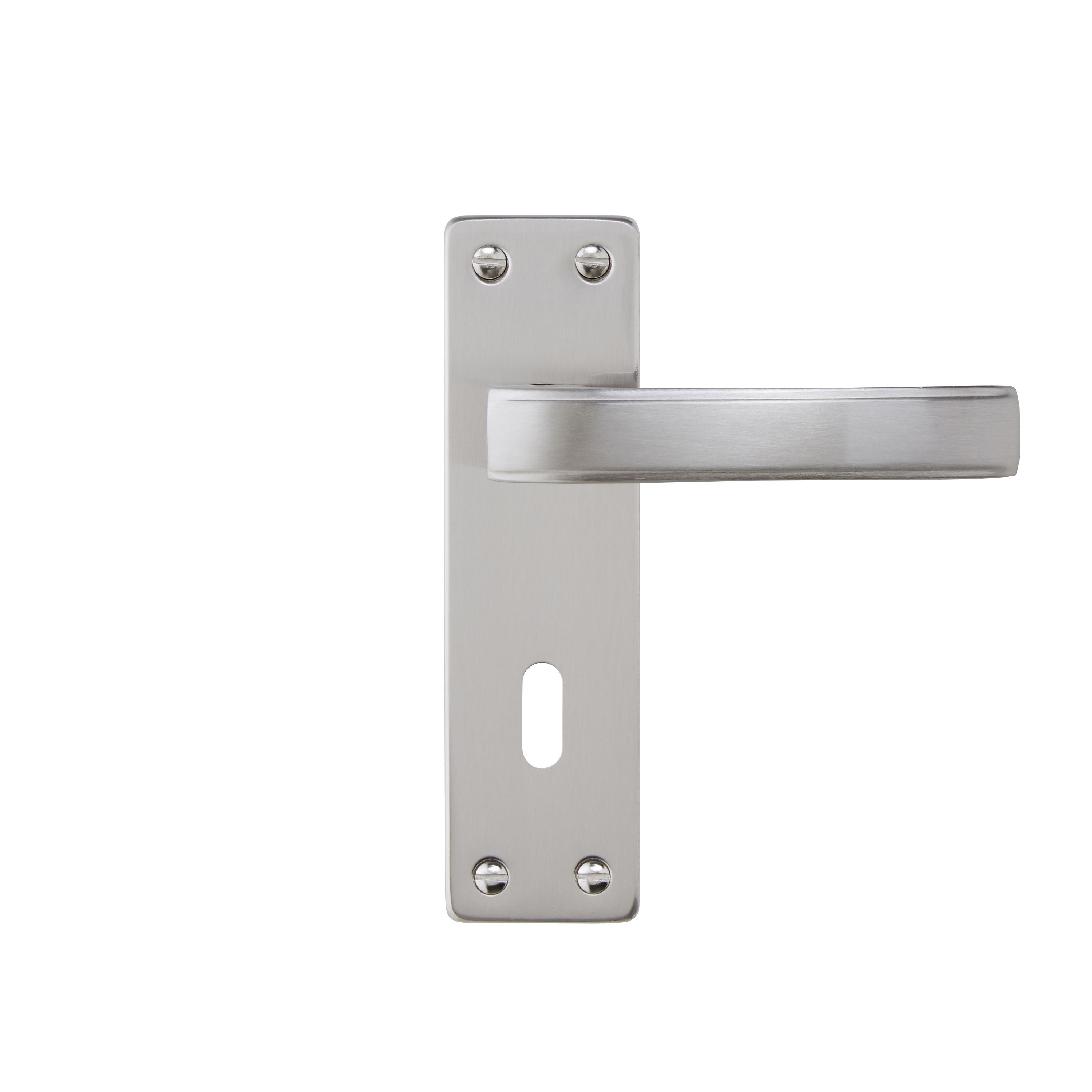 Colours Beauce Satin Nickel effect Aluminium & steel Straight Lock Door handle (L)115mm