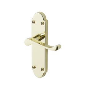 Colours Beja Polished Brass effect Steel Scroll Latch Door handle (L)96mm, Pack of 3