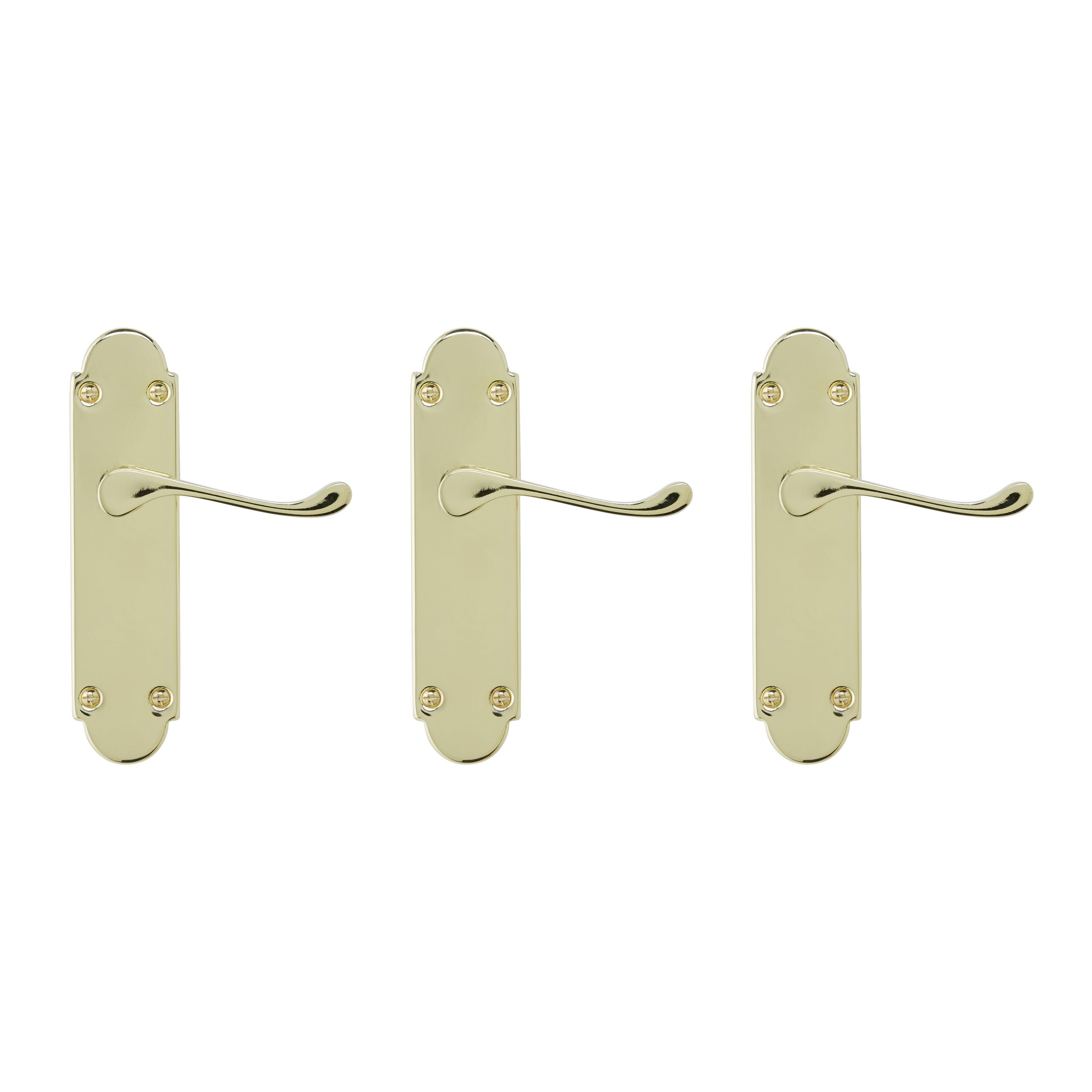 Colours Beja Polished Brass effect Steel Scroll Latch Door handle (L)96mm, Pack of 3