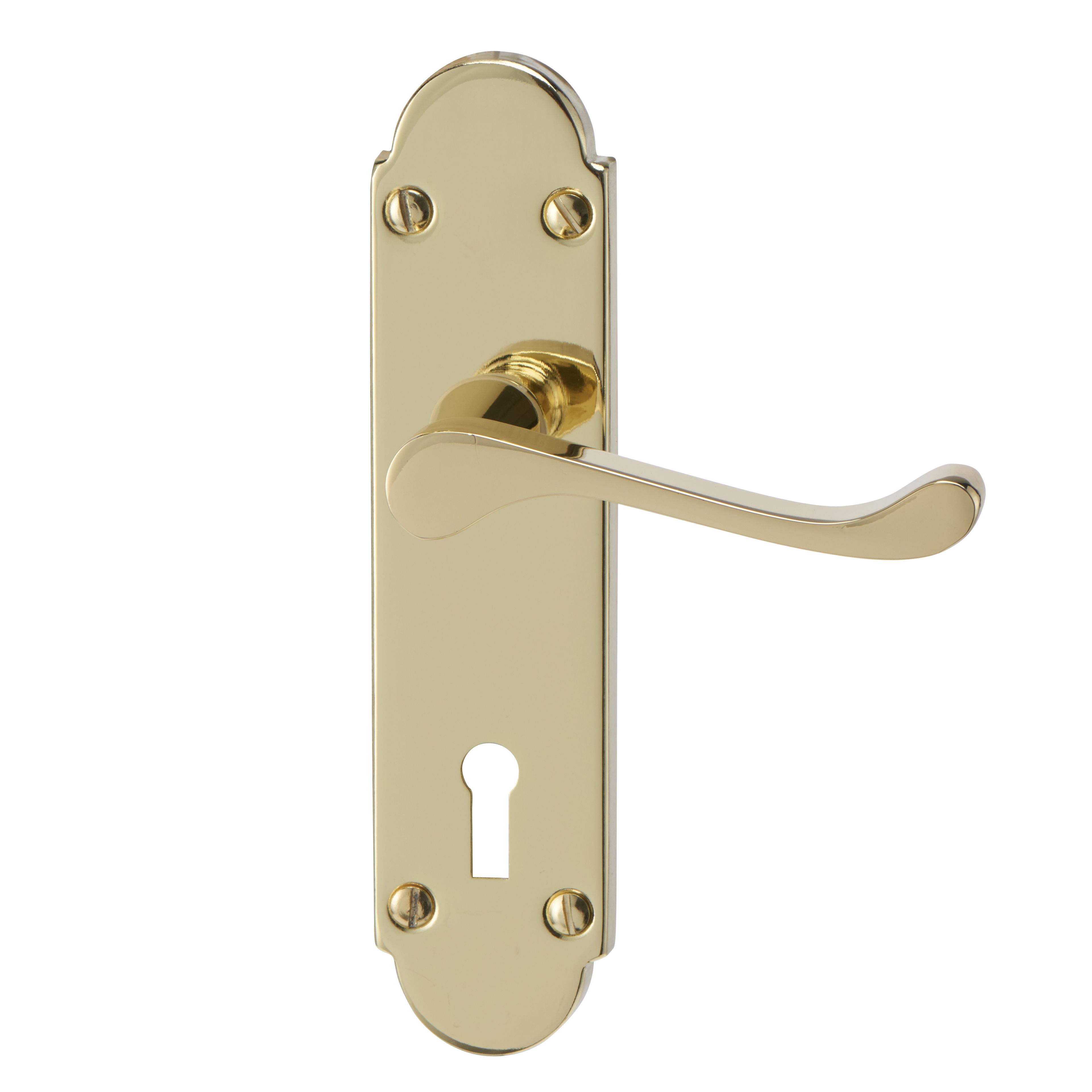 Colours Beja Polished Brass effect Steel Scroll Lock Door handle (L)96mm