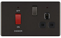Colours Black Nickel 13A 2 gang Flat Cooker Screwless Switch