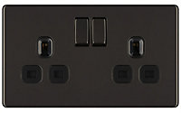 Colours Black Nickel Double 13A Socket & Black inserts