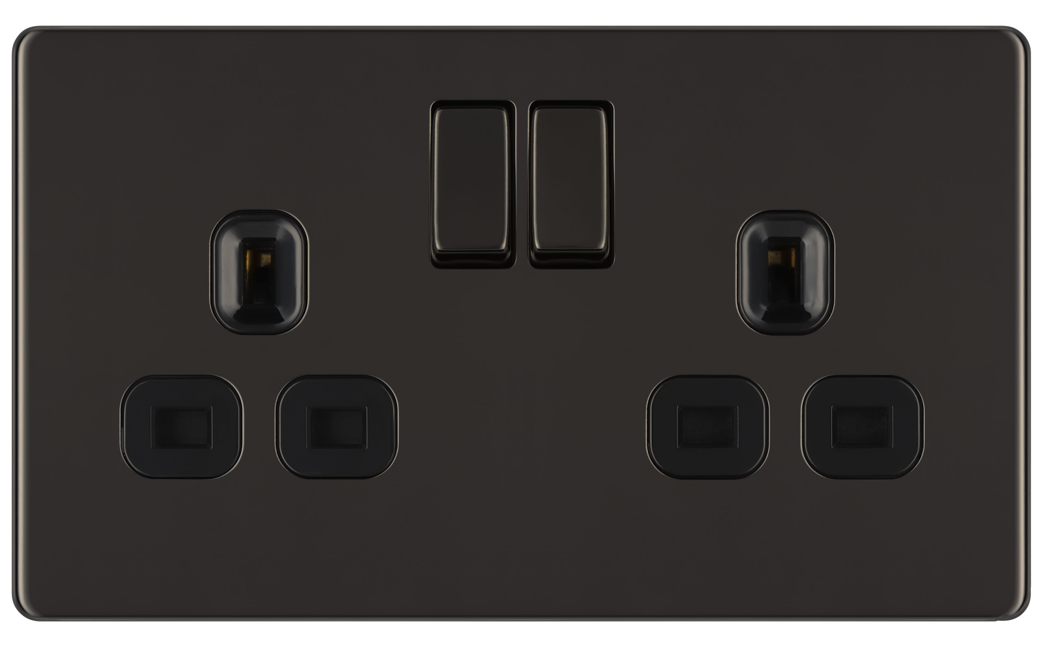 Colours Black Nickel Double 13A Socket & Black inserts