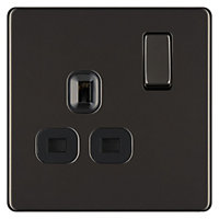 Colours Black Nickel Single 13A Socket & Black inserts