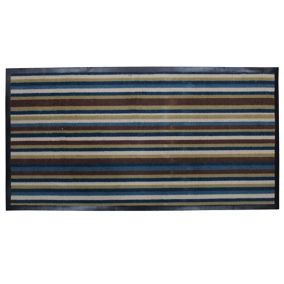 Colours Blue & brown Striped Nylon microfiber Door mat (L)1200mm (W)600mm