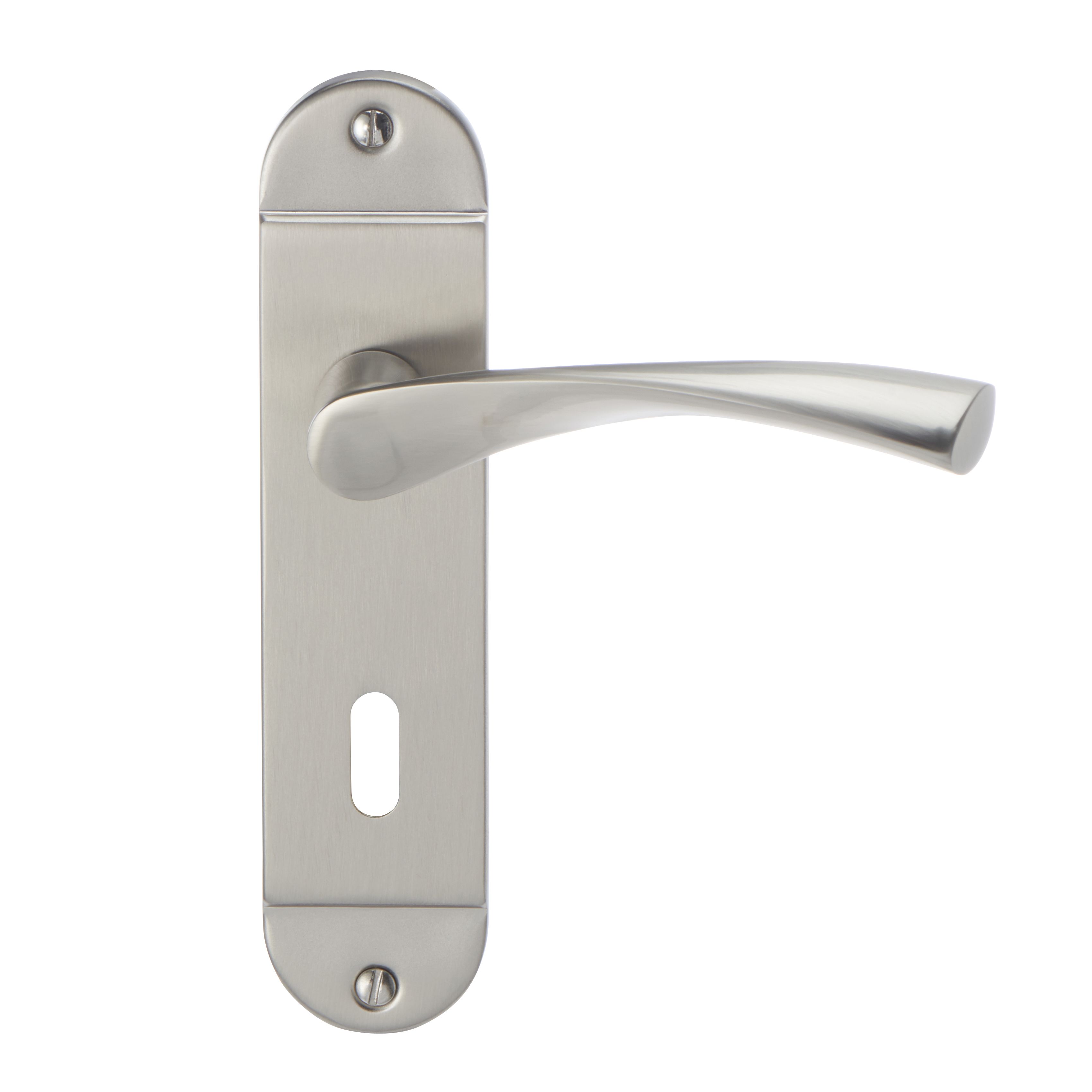 Colours Breage Satin Nickel effect Steel Curved Lock Door handle (L)121mm, Pair