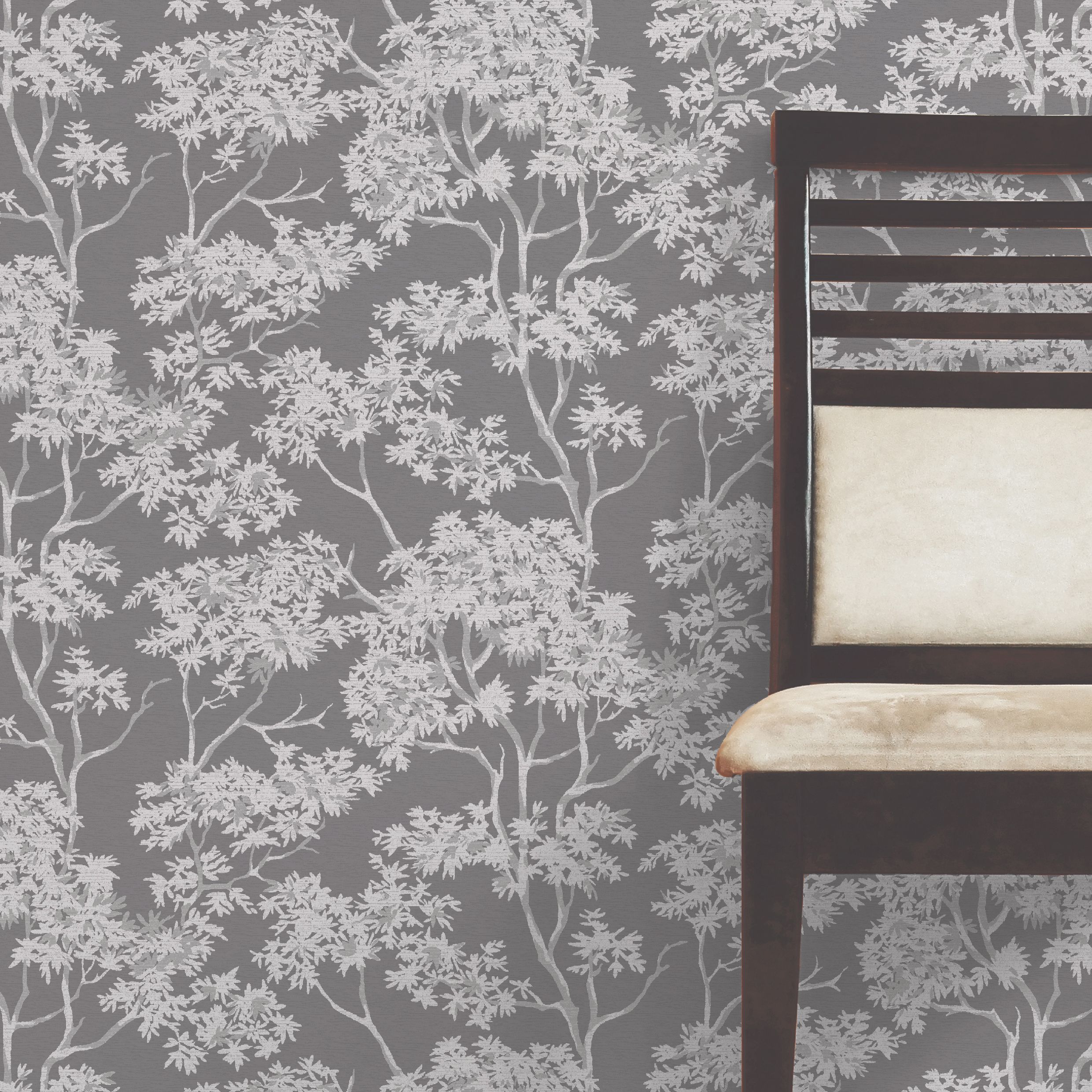 Colours Charcoal Mica effect Maple tree Smooth Wallpaper Sample