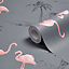 Colours Charcoal & pink Flamingo Mica effect Smooth Wallpaper