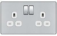 Colours Chrome Double 13A Socket & White inserts